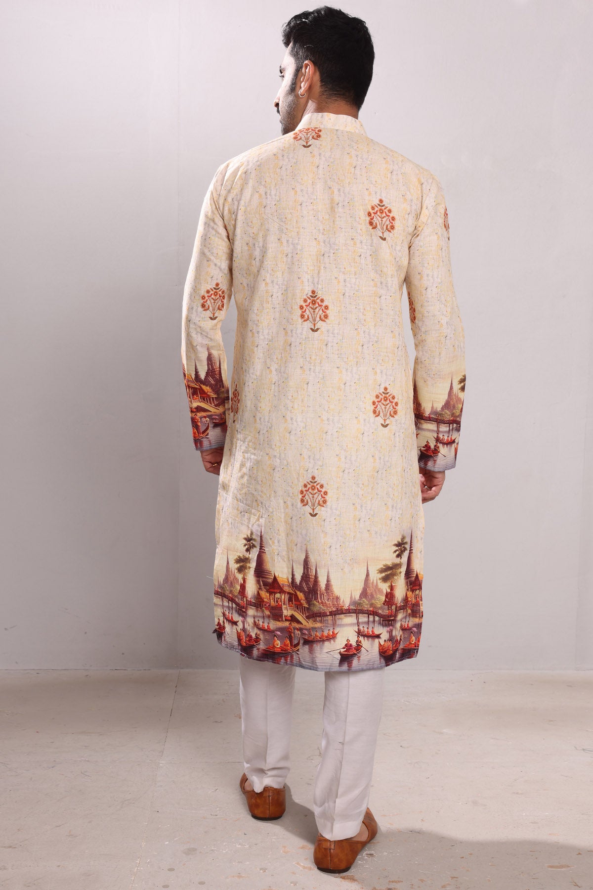 Yellow Printed Cotton Kurta