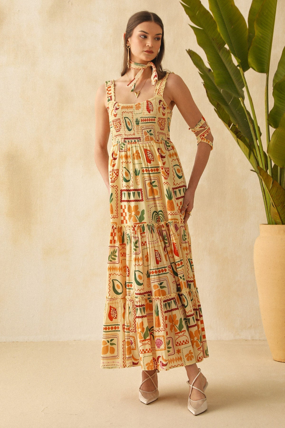 Buy Yellow Printed Frill Maxi Dress by Sewtable Clothing for Women online at ScrollnShops