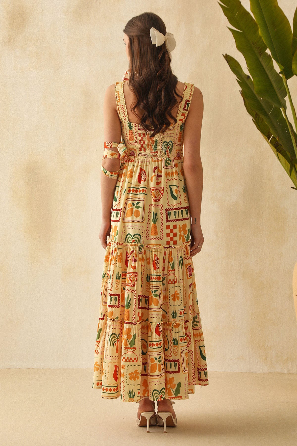 Yellow Printed Frill Maxi Dress