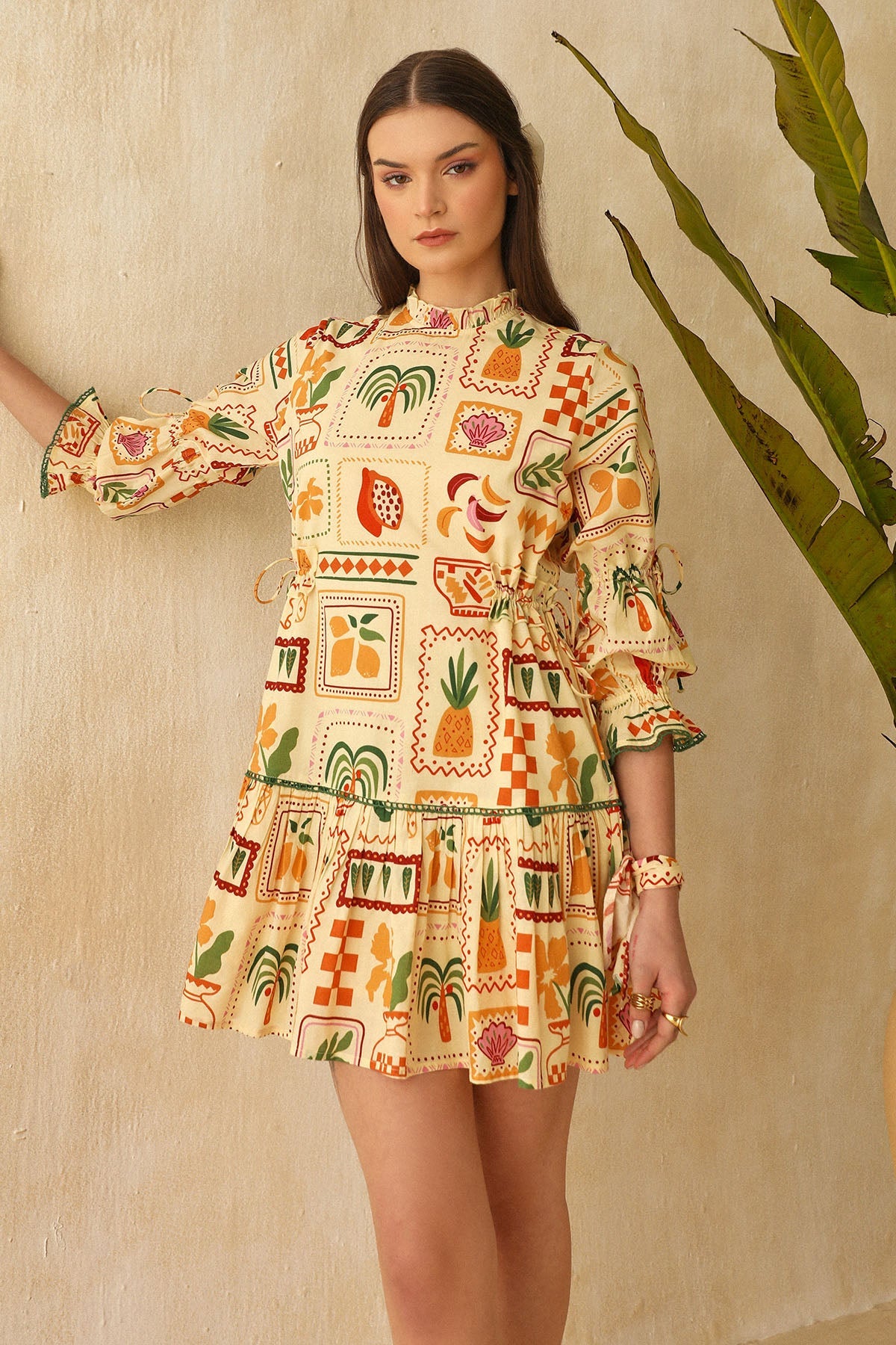 Buy Yellow Printed Frill Neck Dress by Sewtable Clothing for Women online at ScrollnShops