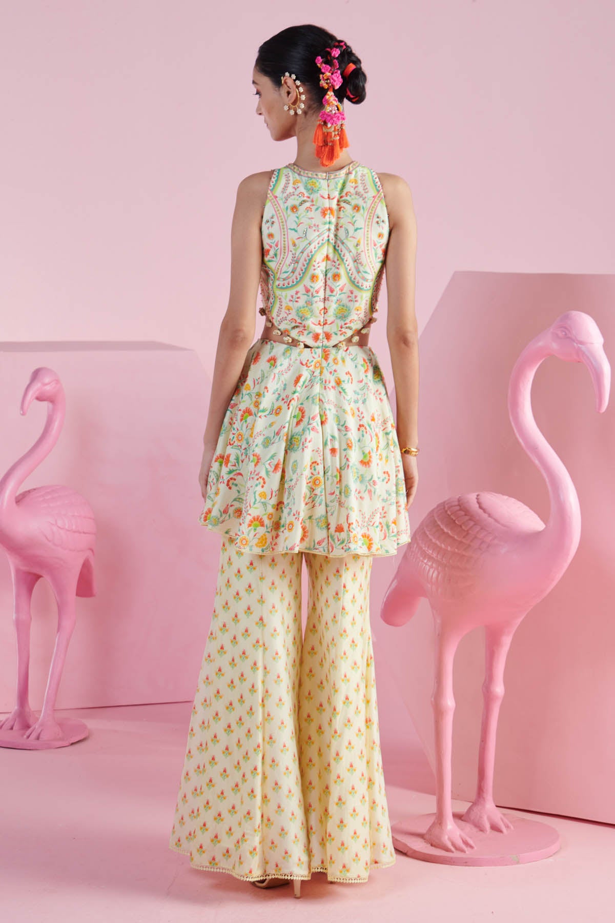 Yellow Printed Indo-Western Set