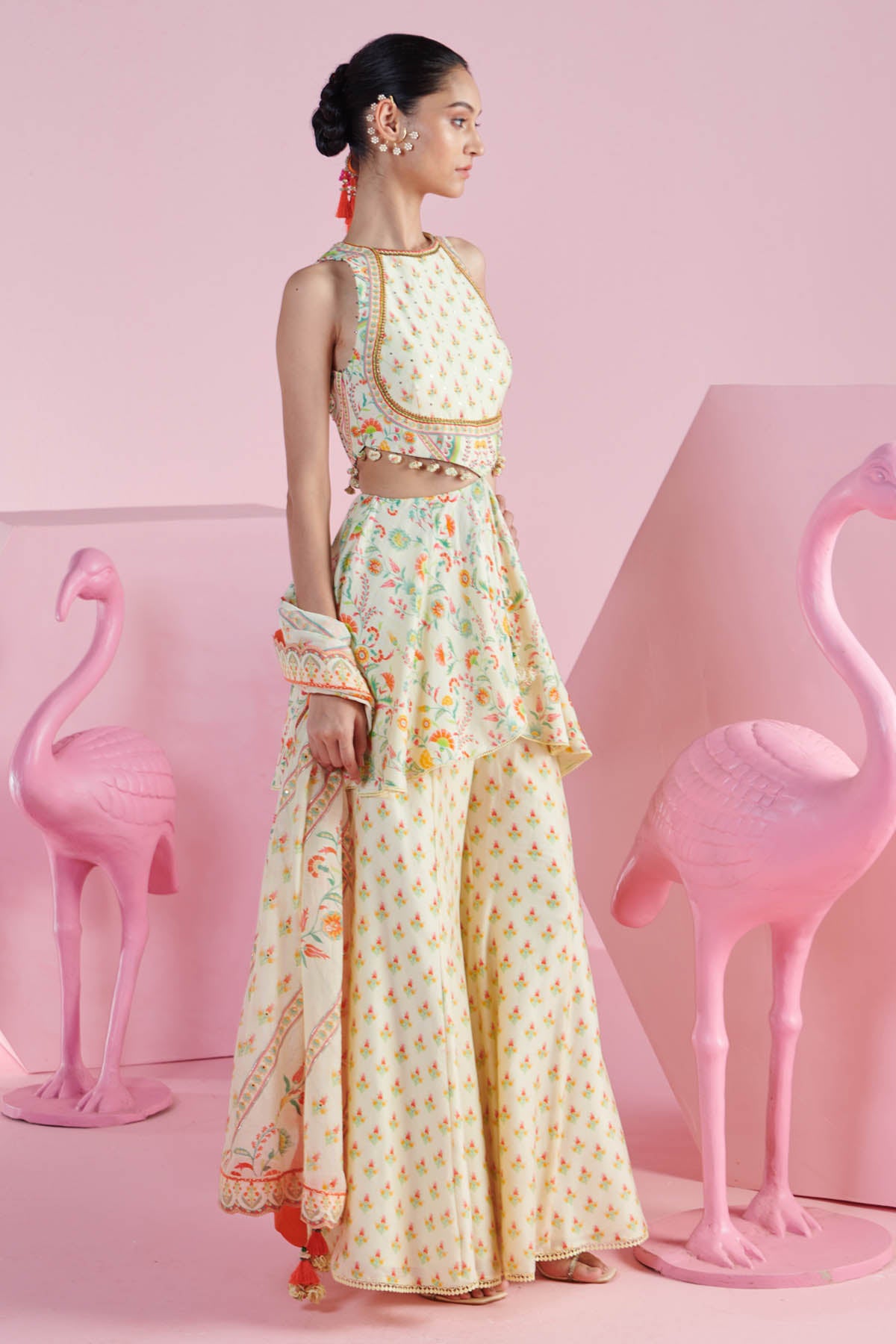 Yellow Printed Indo-Western Set