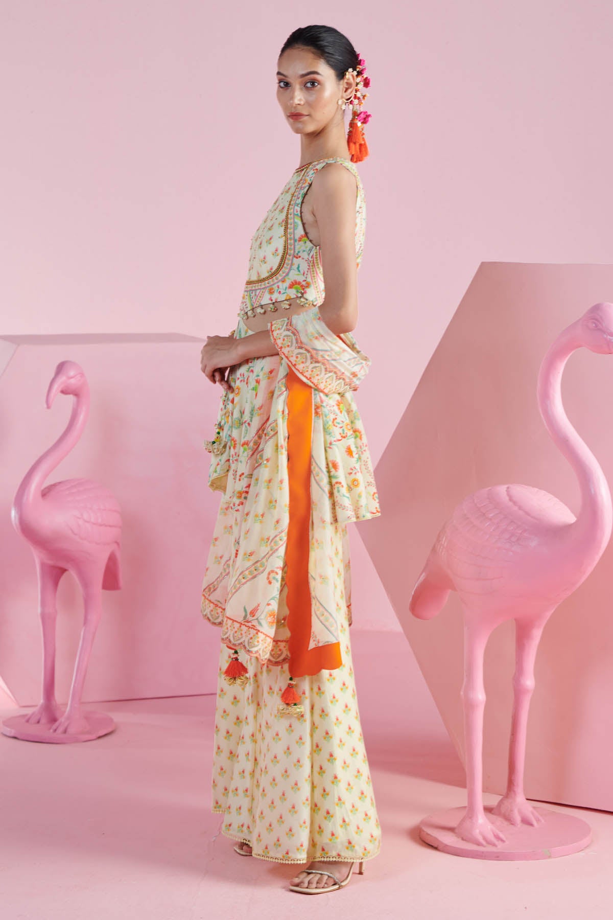 Yellow Printed Indo-Western Set