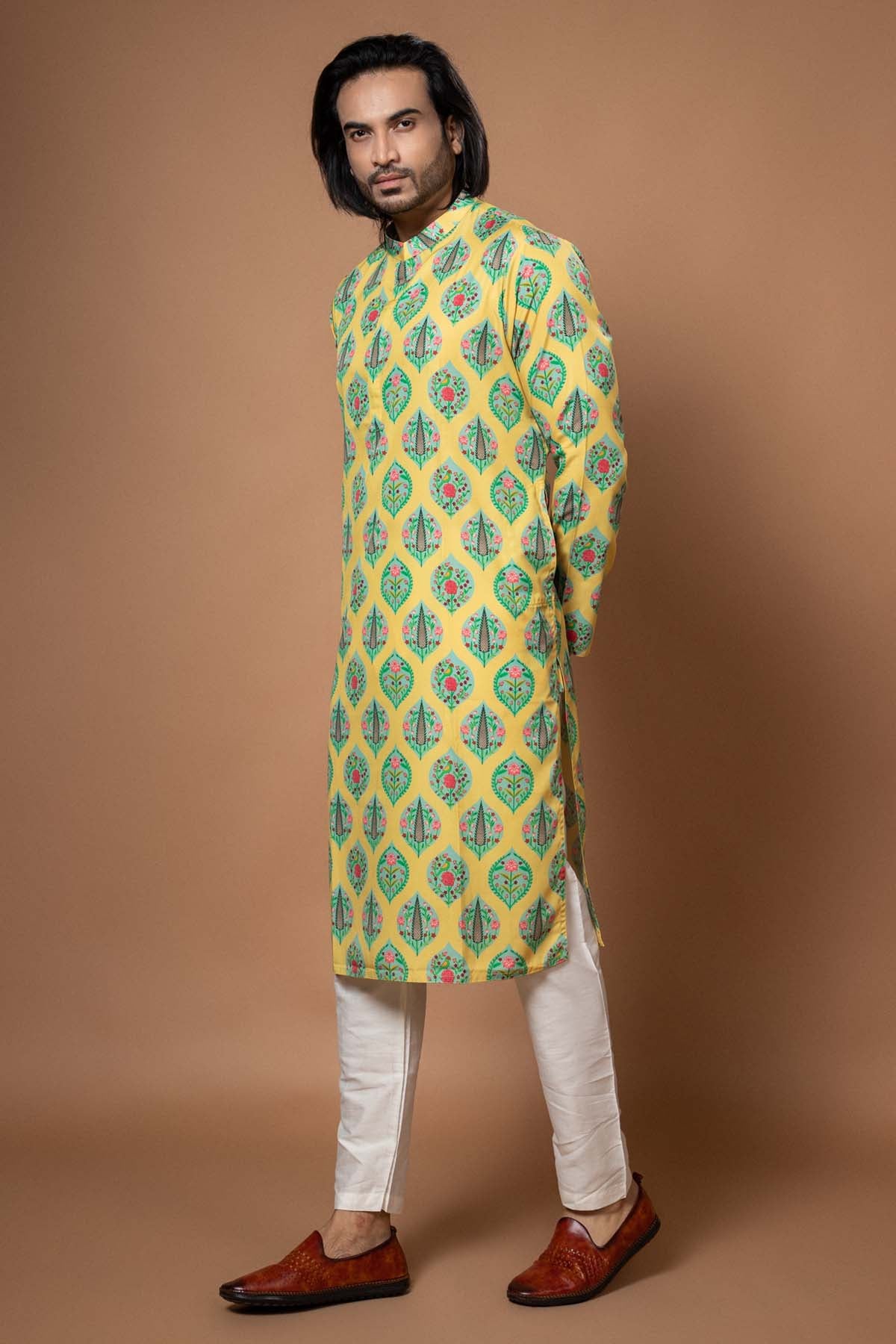Yellow Printed Kurta & Pyjama