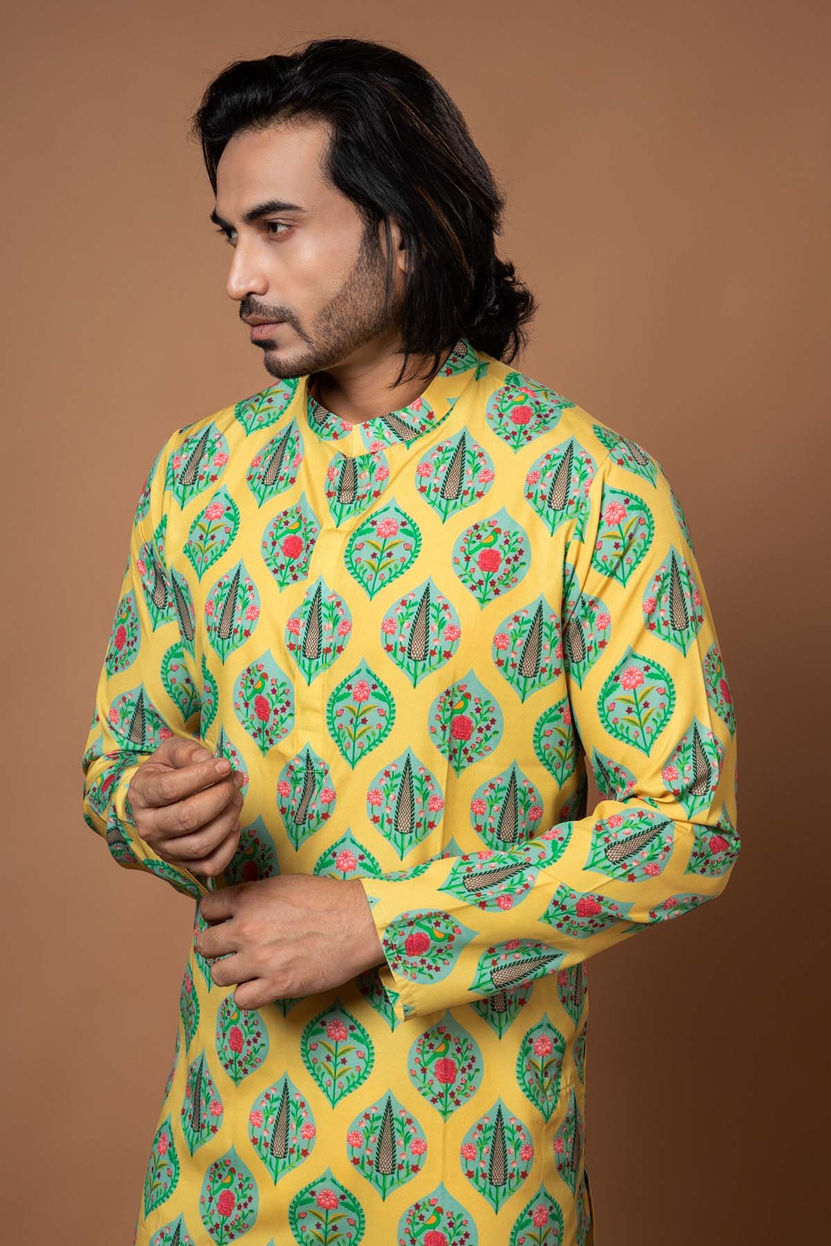 Yellow Printed Kurta & Pyjama
