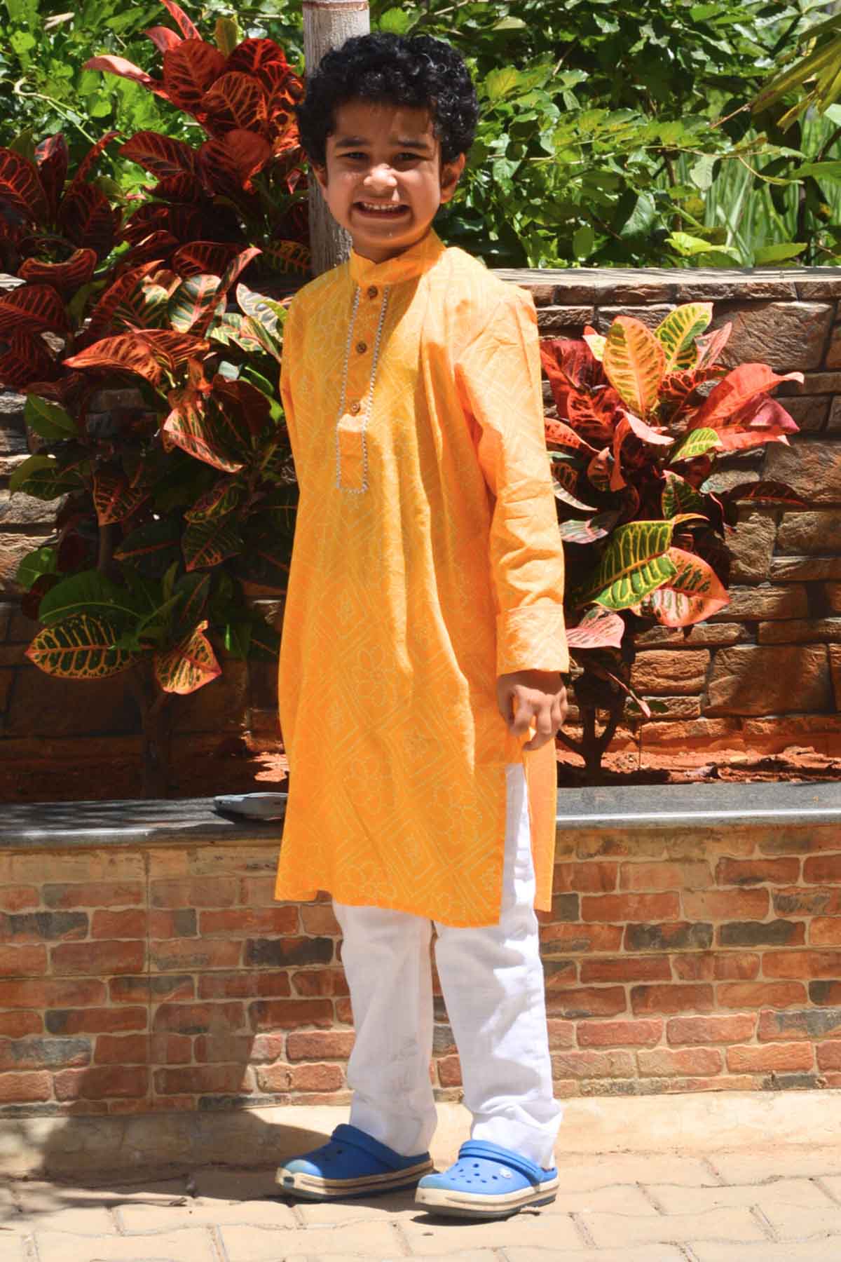 Mamma's Bear Yellow Printed Lace Kurta Set for kids online at ScrollnShops