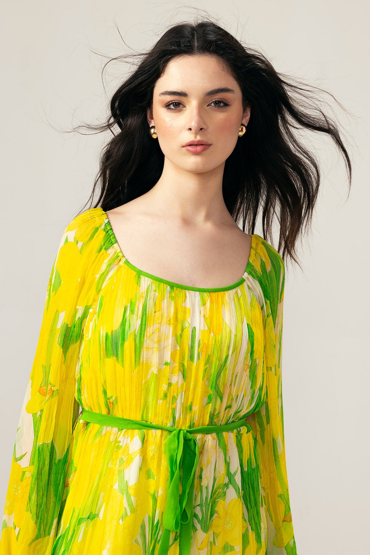 Yellow Printed Mini Dress & Belt