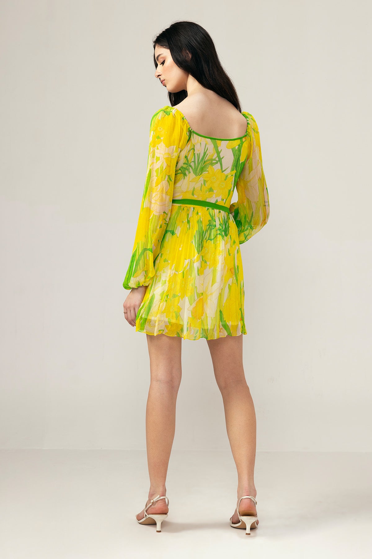 Yellow Printed Mini Dress & Belt