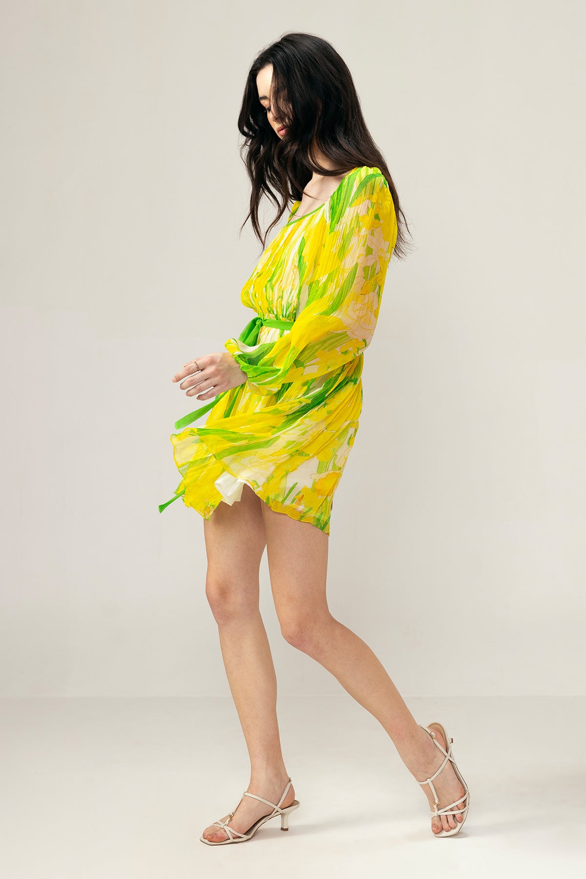 Yellow Printed Mini Dress & Belt