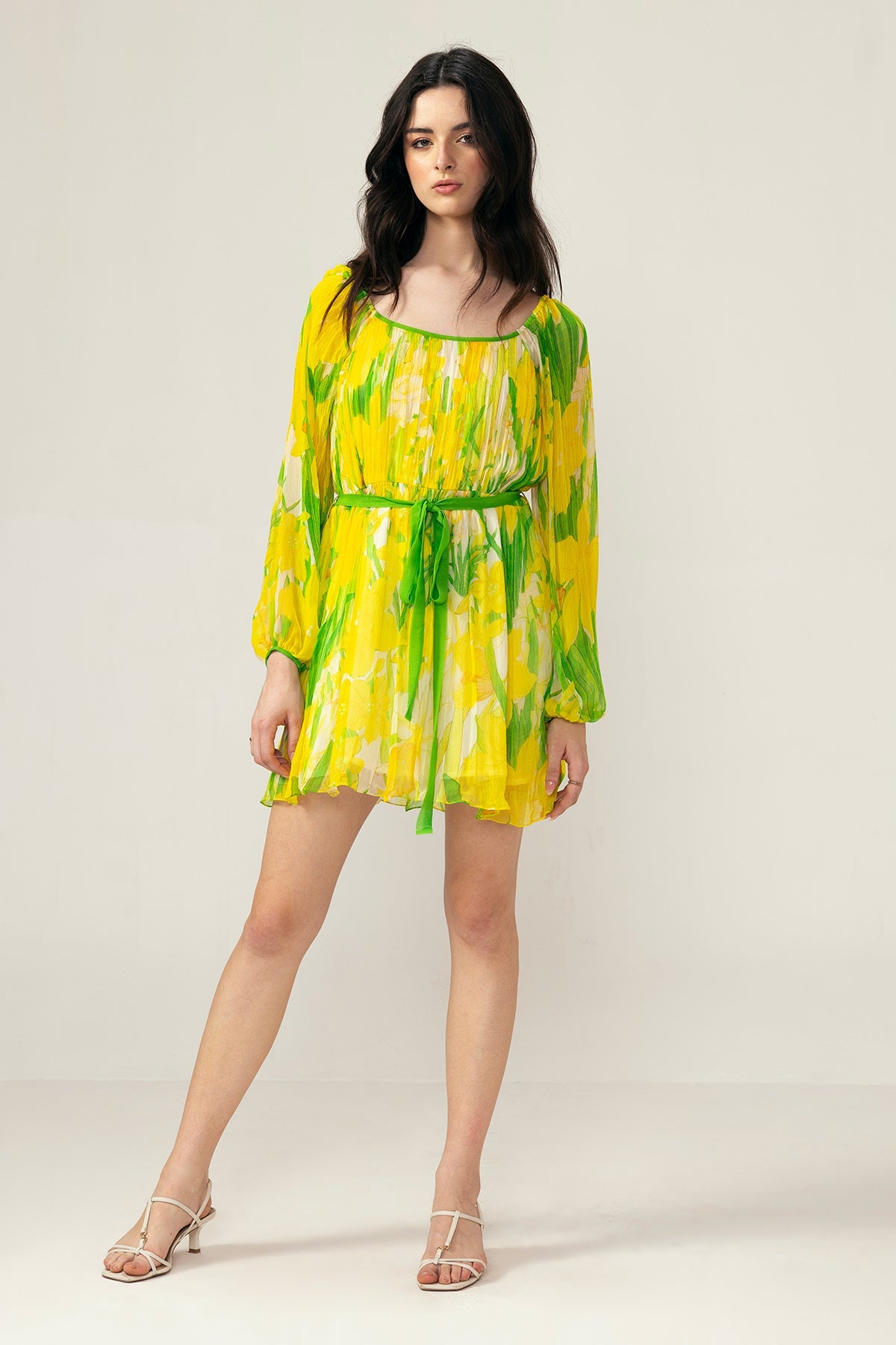 Buy Yellow Printed Mini Dress & Belt by Reena Sharma for Women online at ScrollnShops