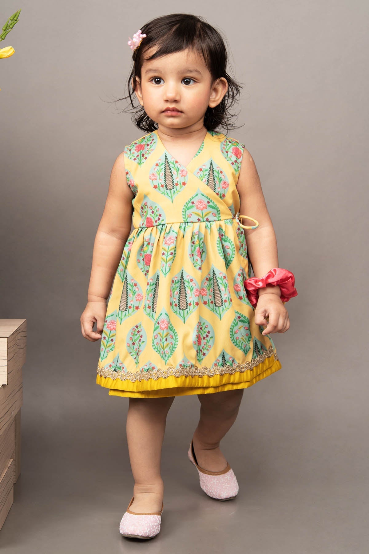 Little Brats Mustard Yellow Embroidered Dress for kids at scrollnshops Little Brats Mustard Yellow Embroidered Dress for kids at scrollnshops