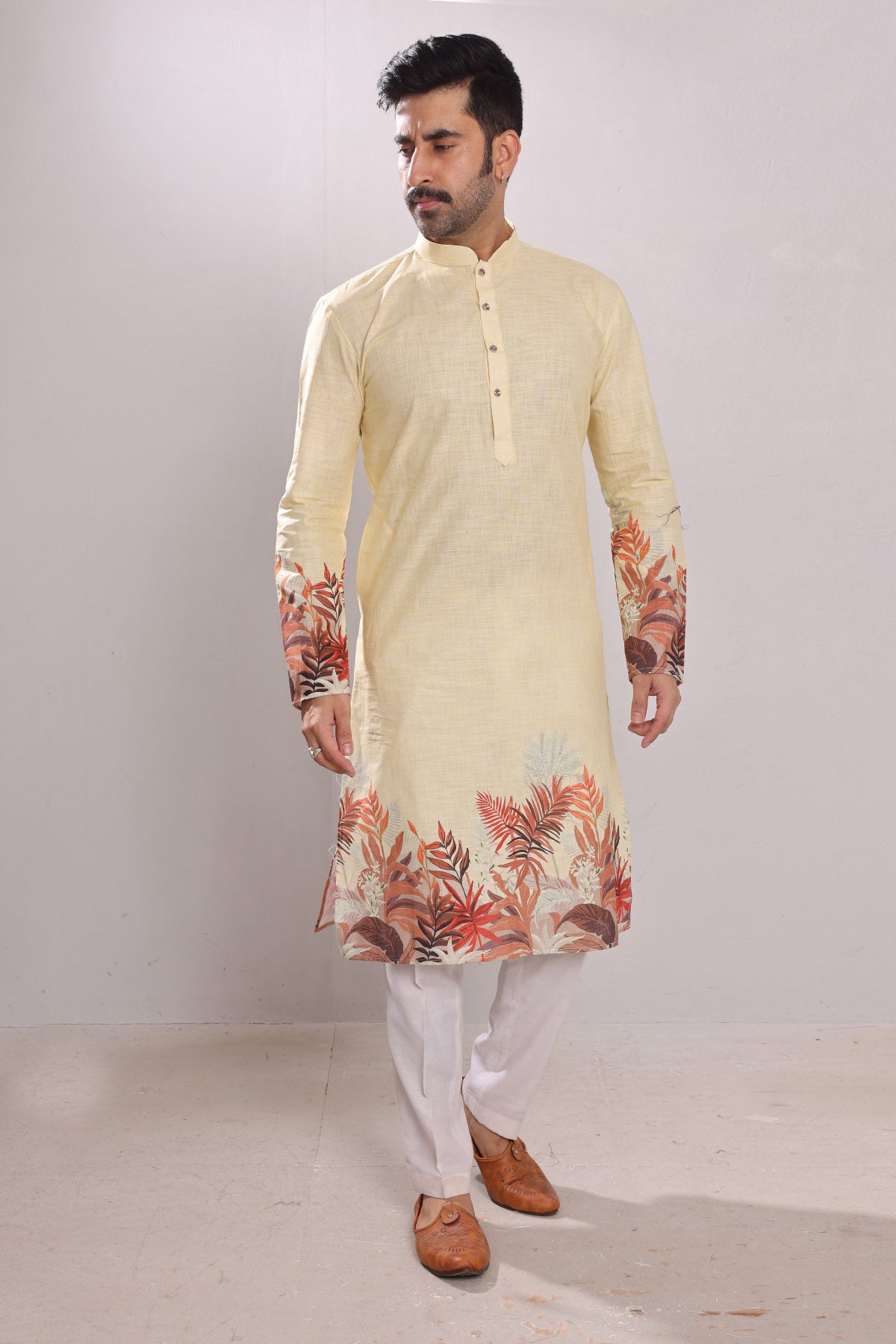 Yellow Pure Cotton Print Kurta
