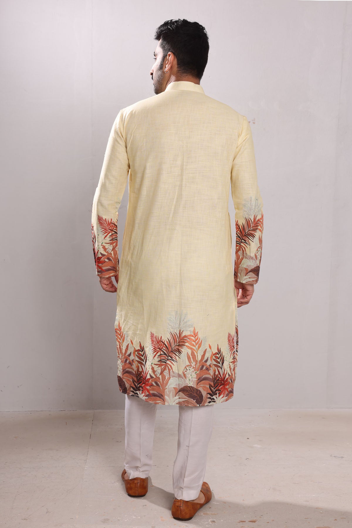 Yellow Pure Cotton Print Kurta