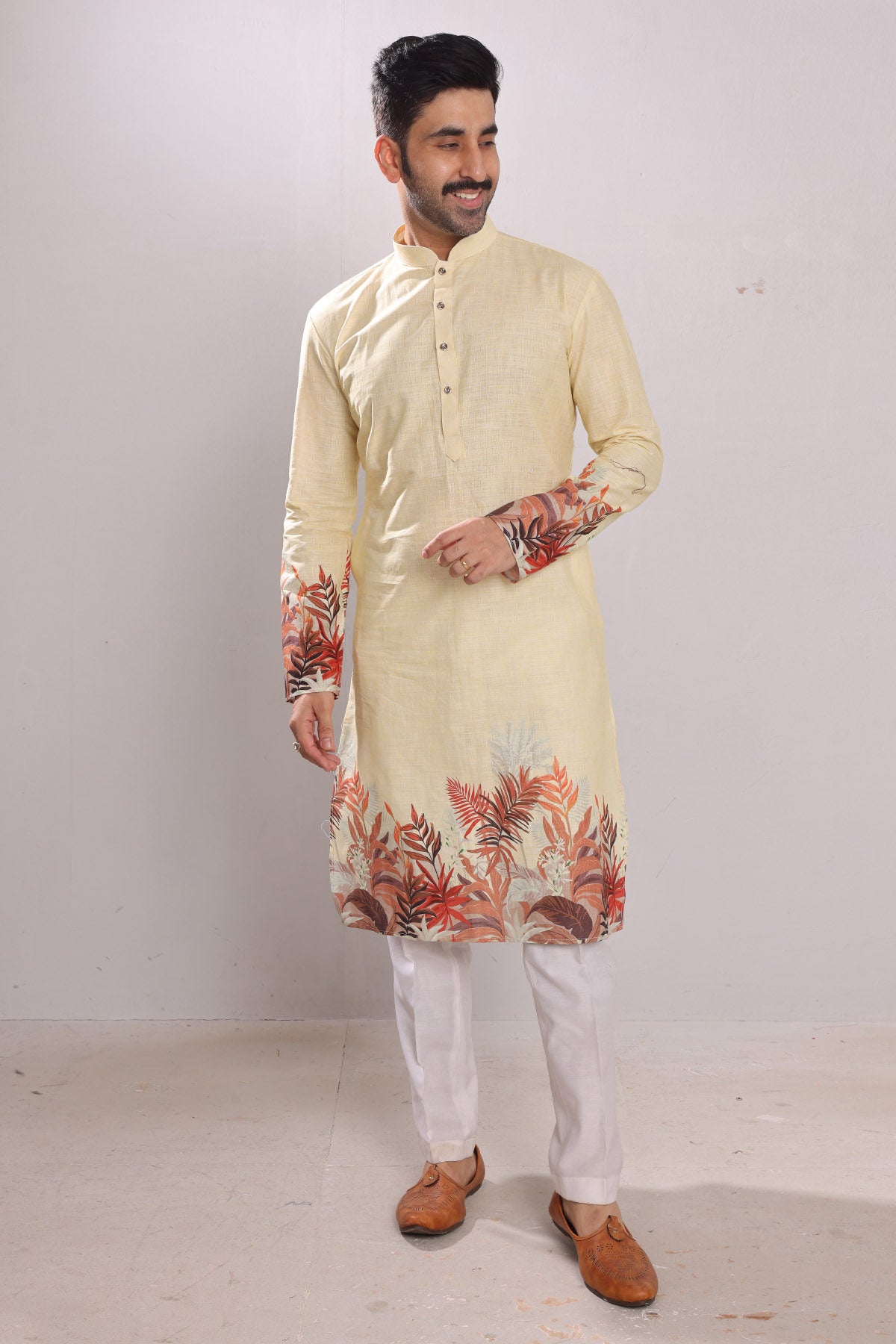 Yellow Pure Cotton Print Kurta