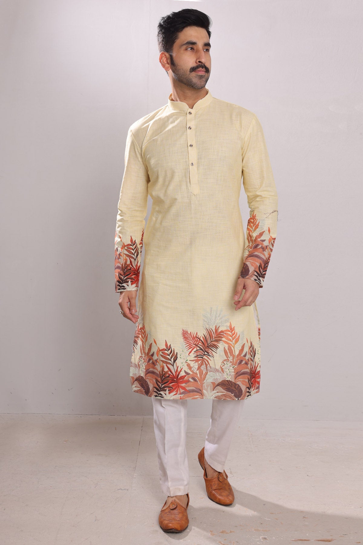 Buy Yellow Pure Cotton Print Kurta by SNEHA B - Men for men online at ScrollnShops