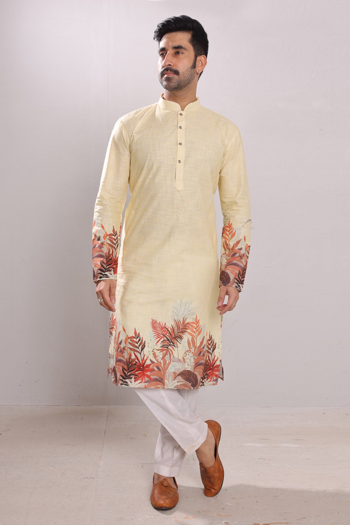 Yellow Pure Cotton Print Kurta