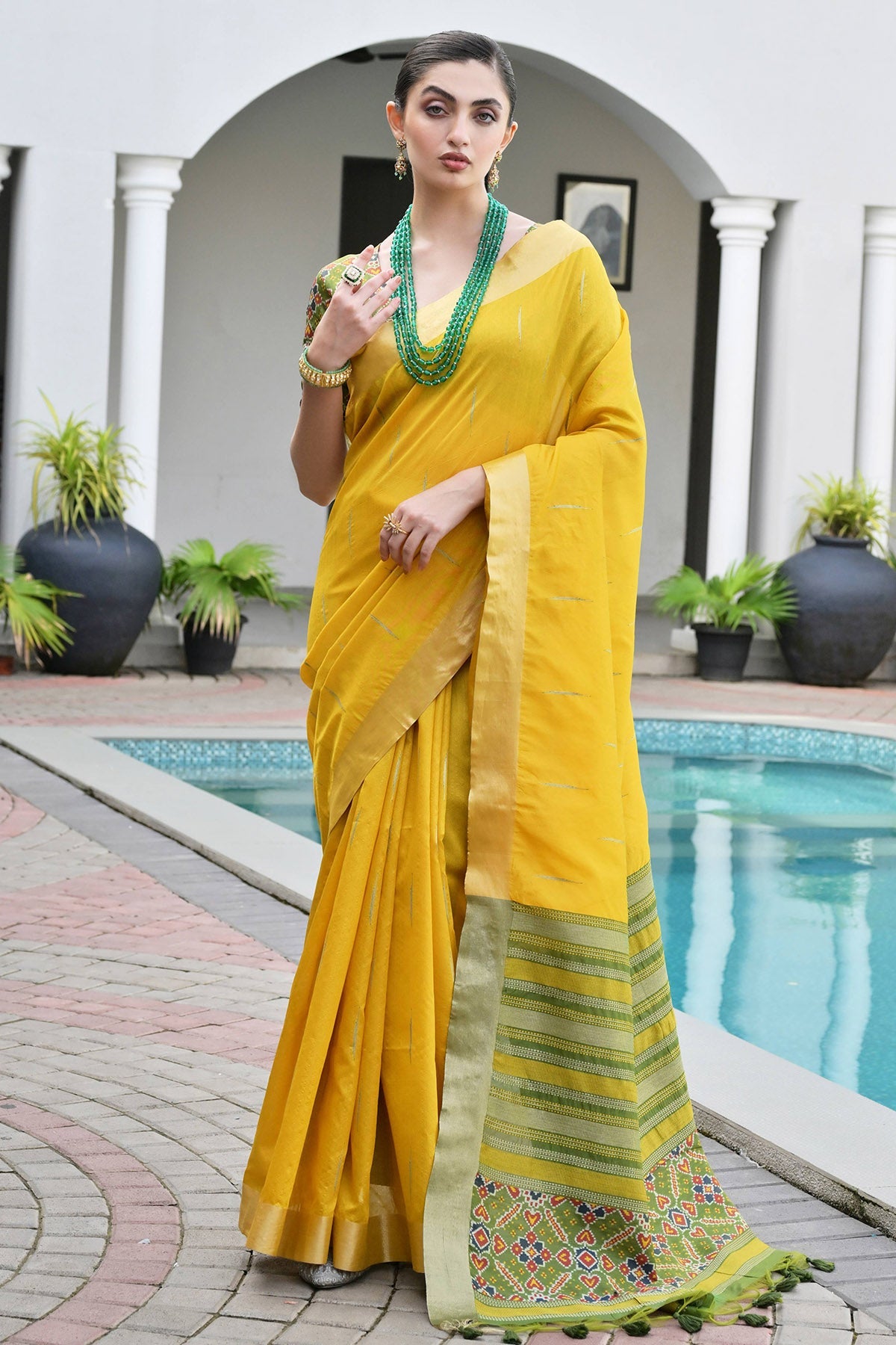 Buy Yellow Pure Zari Border Saree for women by Lili Lala Designer online available at scrollnshops