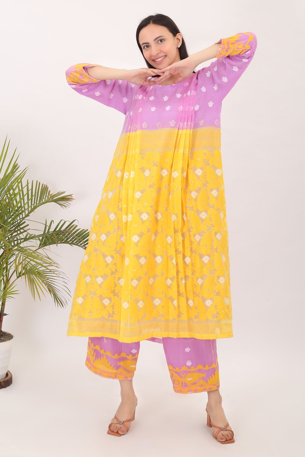 Buy Simply Kitsch Yellow, Purple Kurta Set for Women online available at ScrollnShops