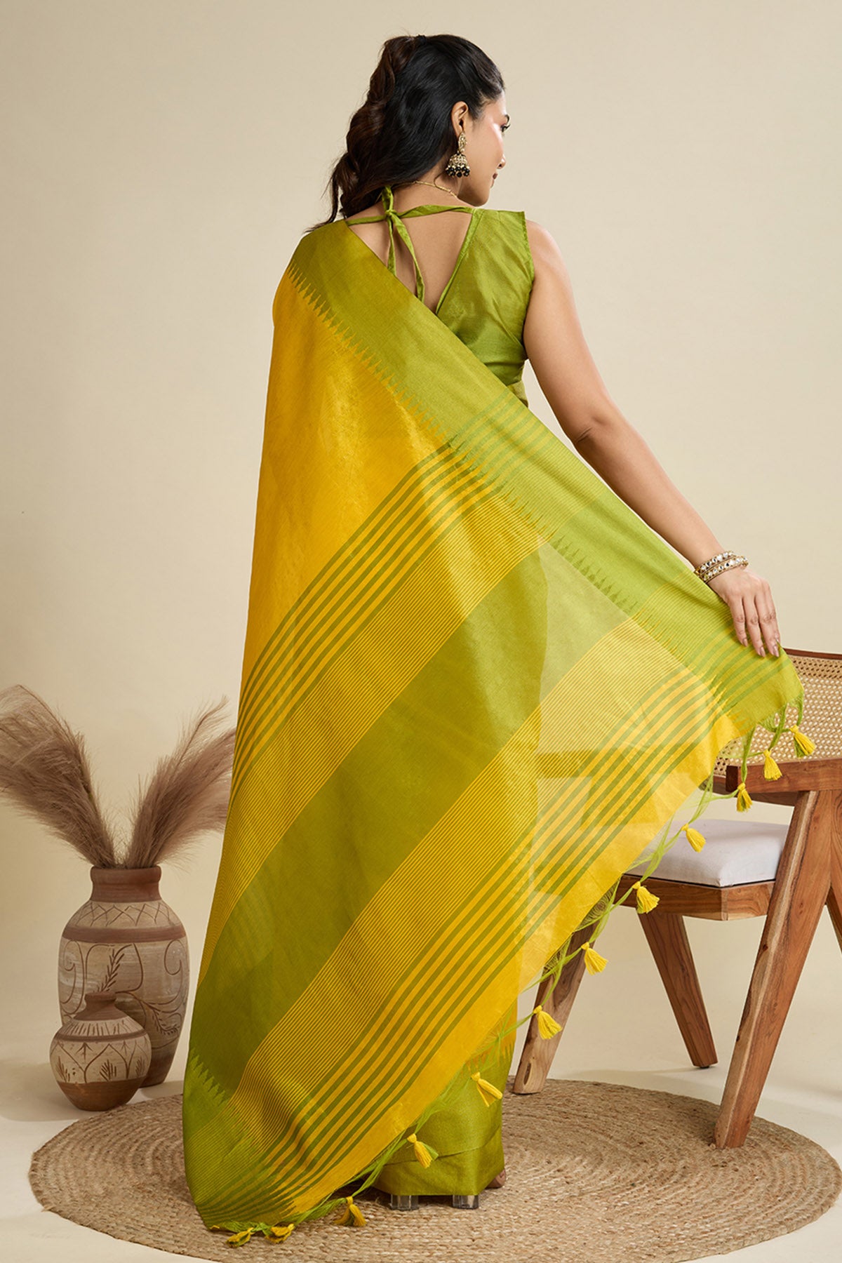 Yellow Raw Silk Thread Saree