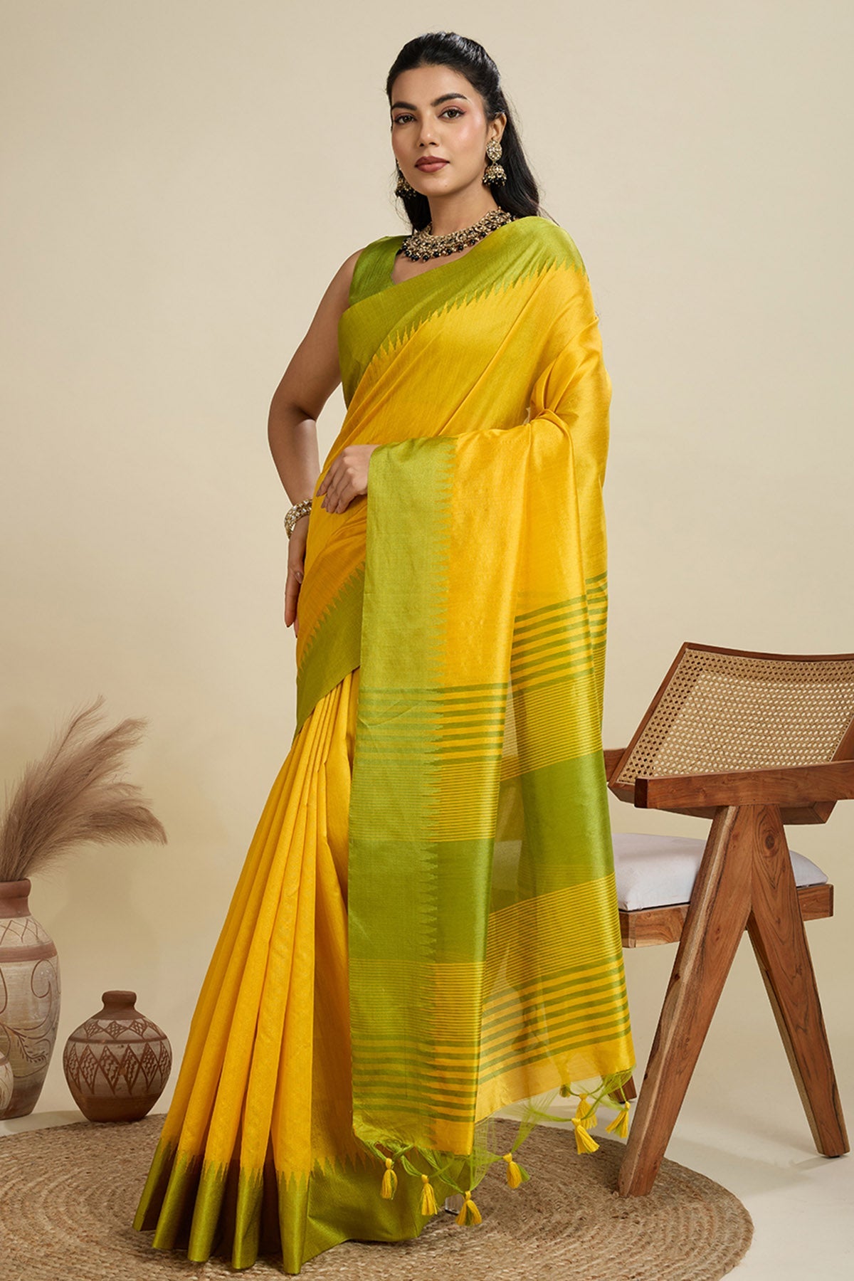 Buy Yellow Raw Silk Thread Saree for Women Online available at ScrollnShops