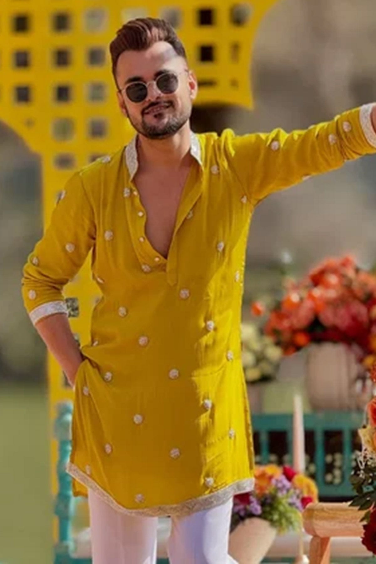 Buy Yellow Rayon Embroidery Kurta for men by Aastha Fashion online available at scrollnshops