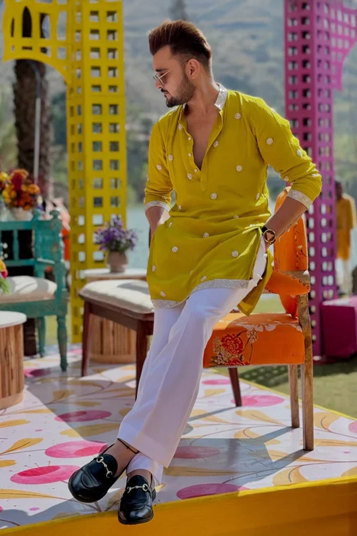 Yellow Rayon Embroidery Kurta