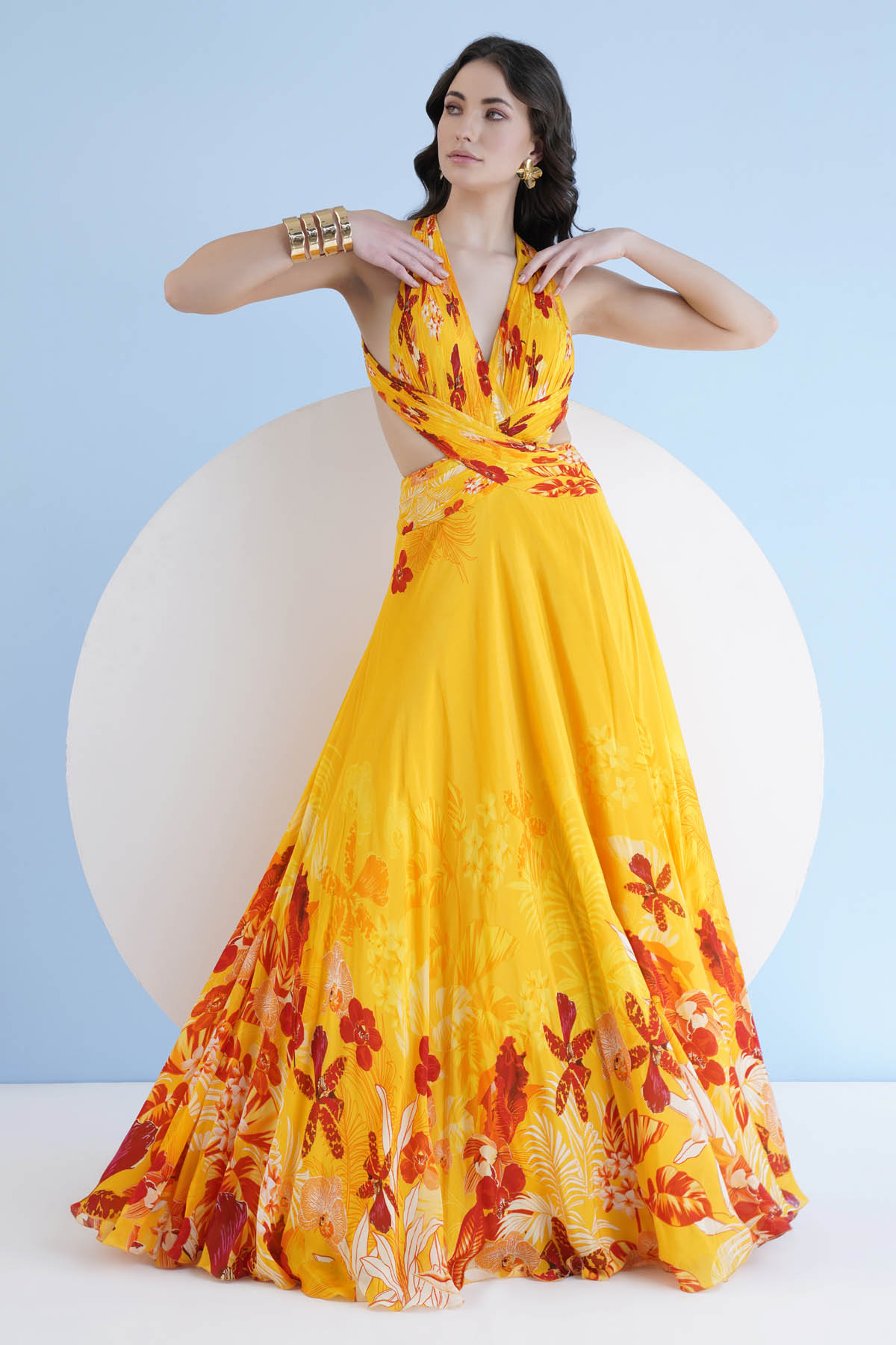 Buy Mandira Wirk Sunflower Serenade: Halter Chiffon Dress For Women at ScrollnShops