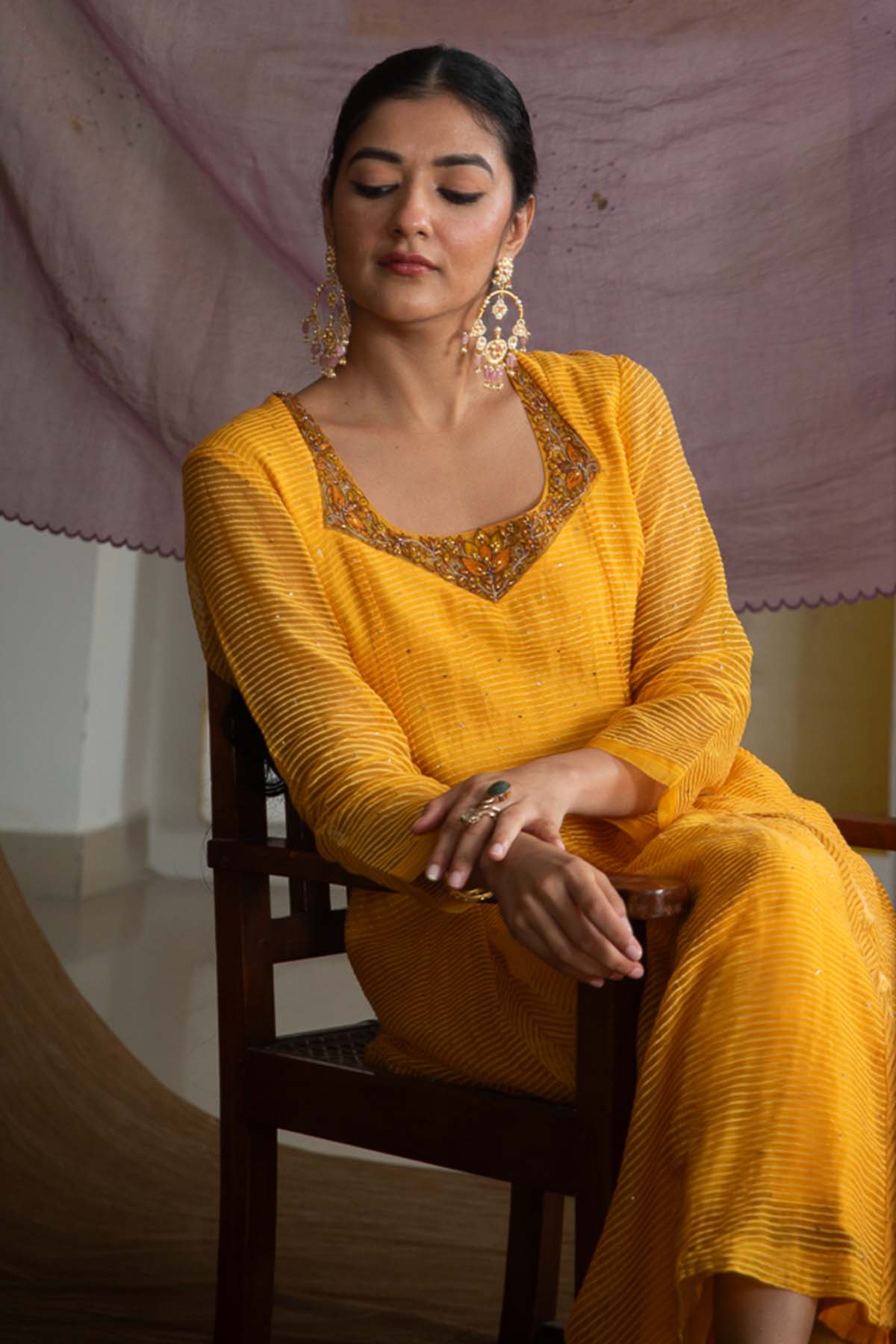 Yellow Resham Work Kurta Set