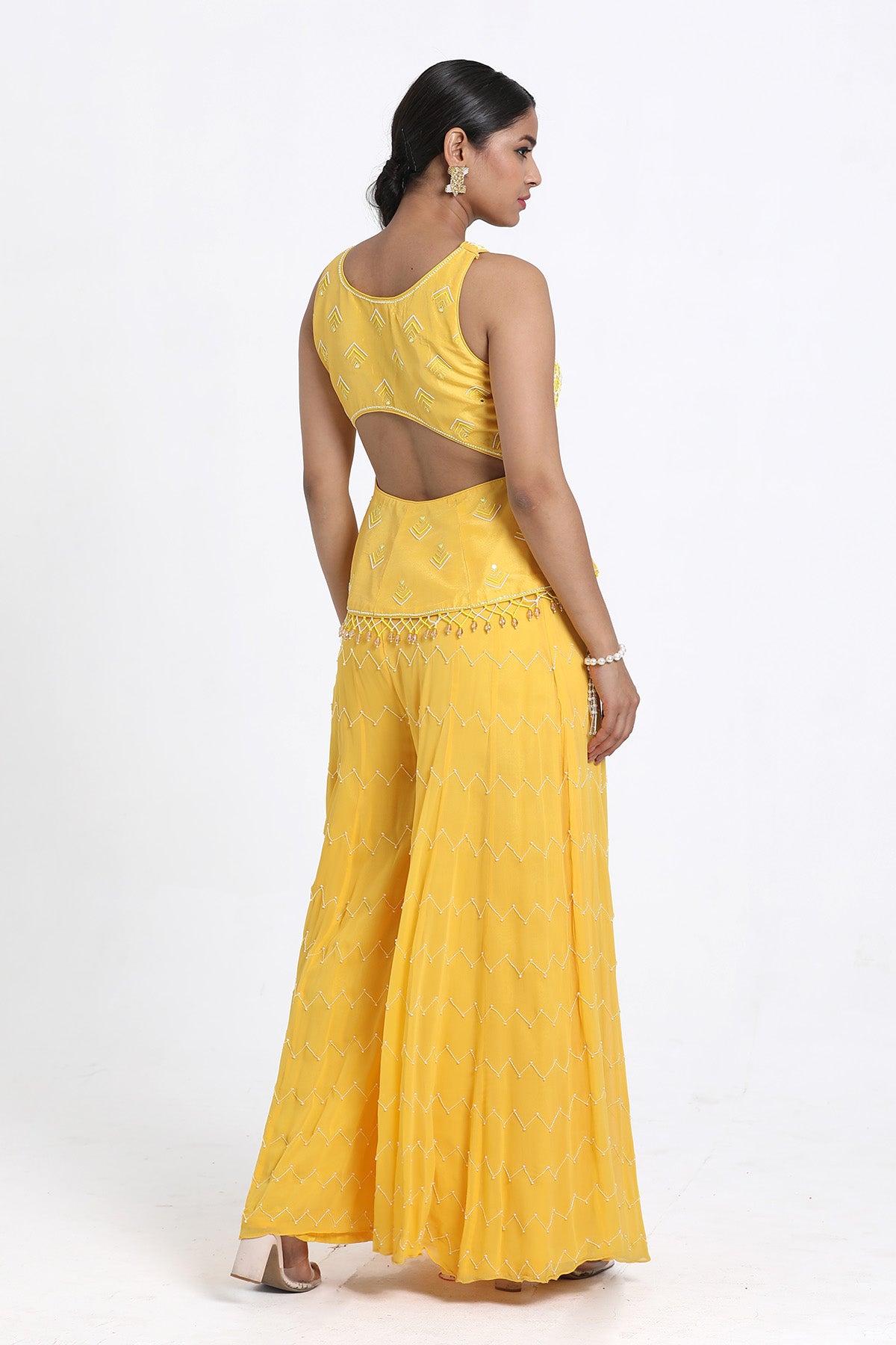 Yellow Resham Work Top & Sharara