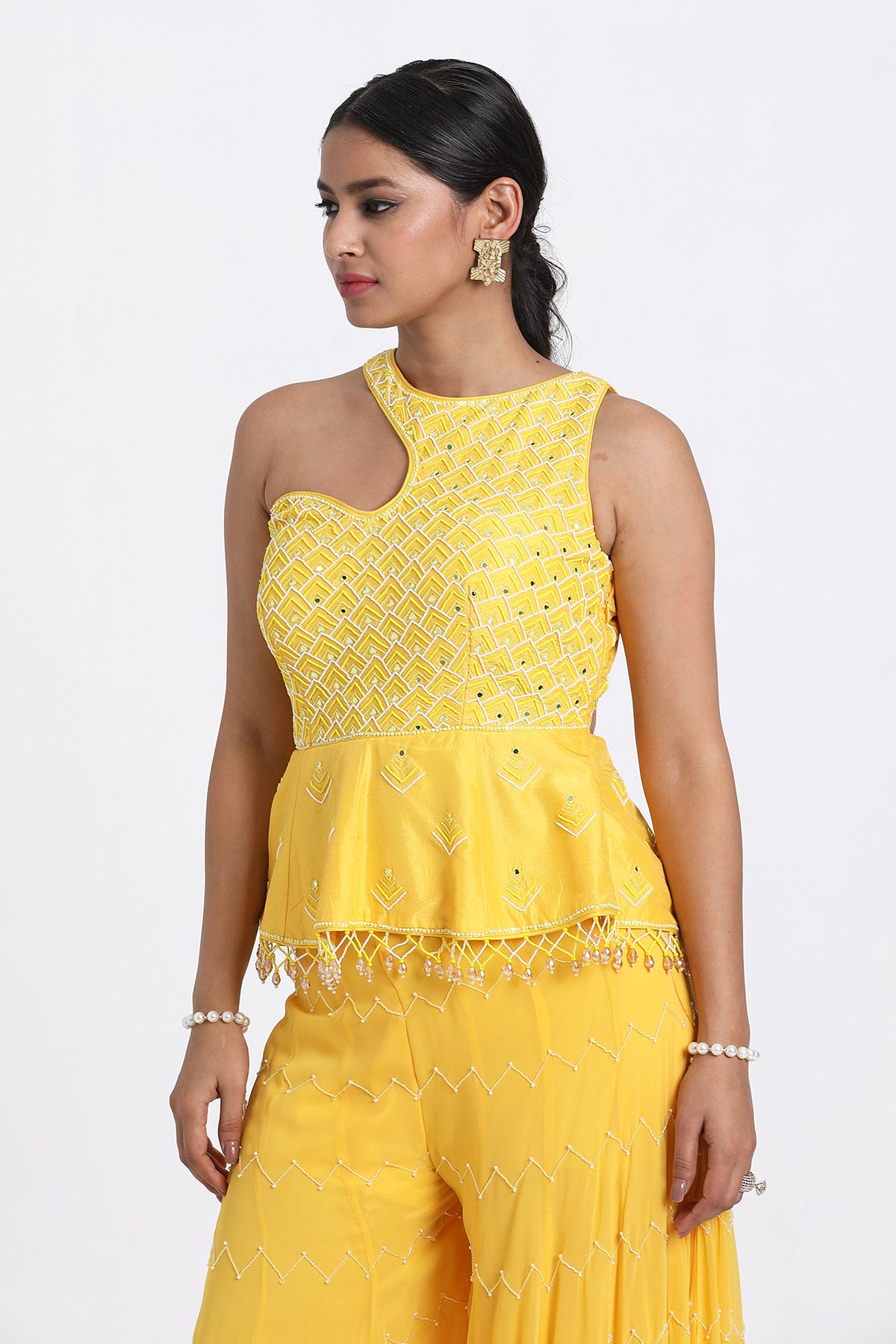Yellow Resham Work Top & Sharara