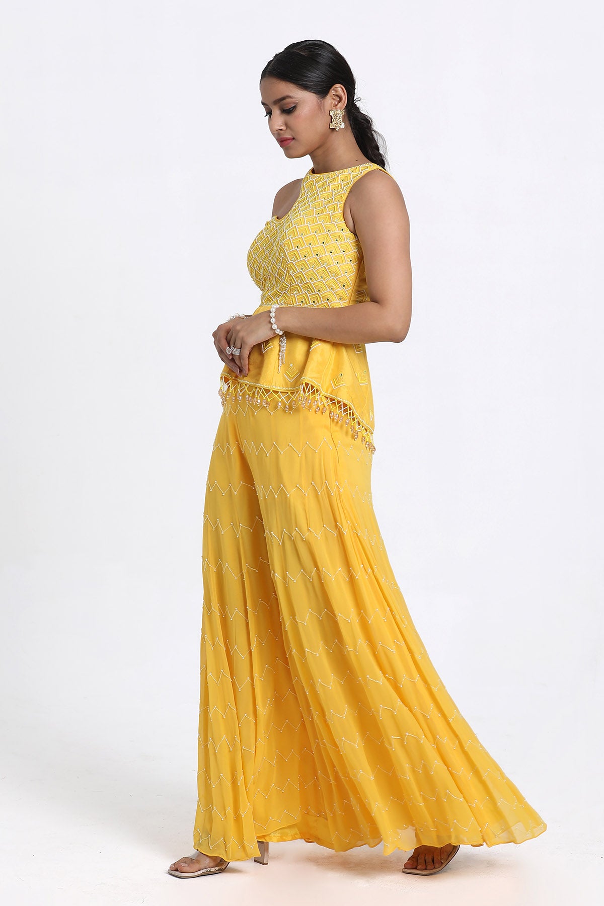 Yellow Resham Work Top & Sharara