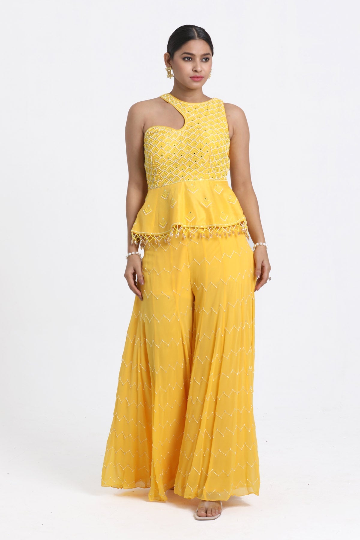 Buy Yellow Resham Work Top & Sharara by Nitisha Kashyapi for women online at ScrollnShops