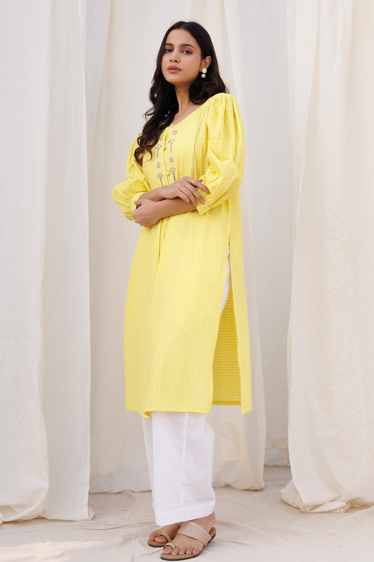 Yellow Round Neck Kurta & Pants