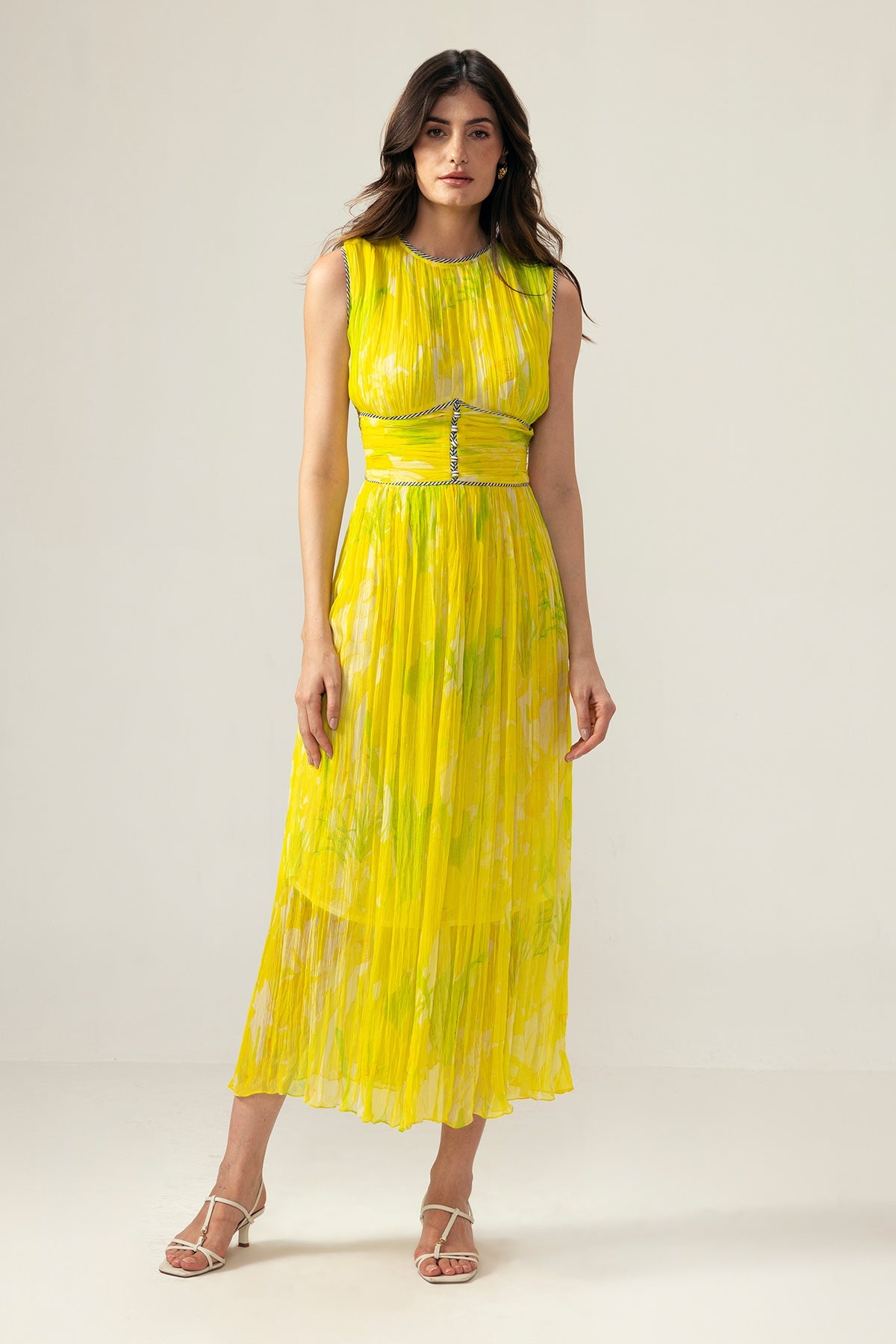 Buy Yellow Ruched Printed Dress by Reena Sharma for Women online at ScrollnShops