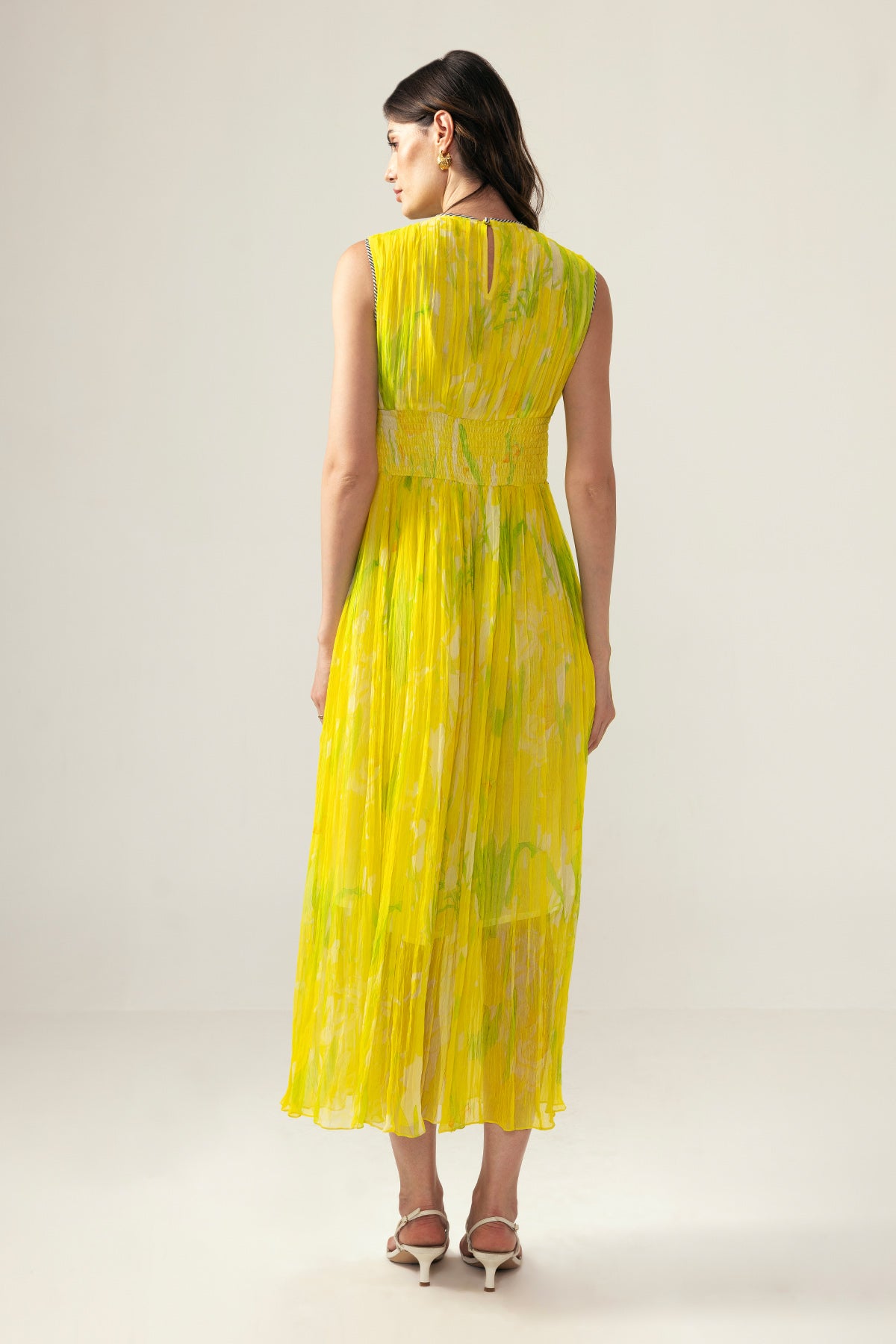 Yellow Ruched Printed Dress