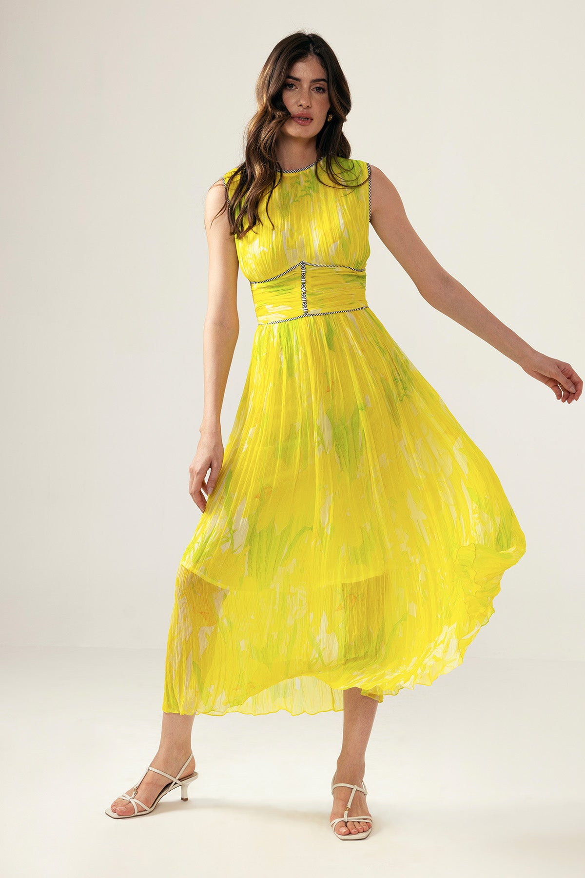 Yellow Ruched Printed Dress