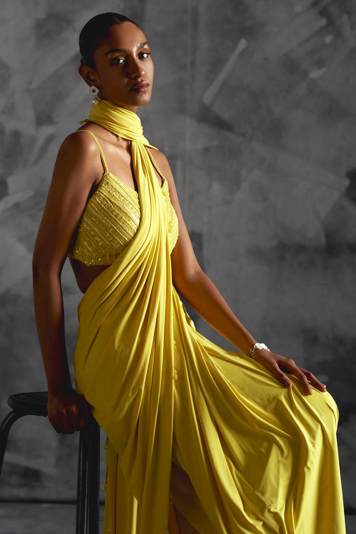 Yellow Saree & Strappy Blouse