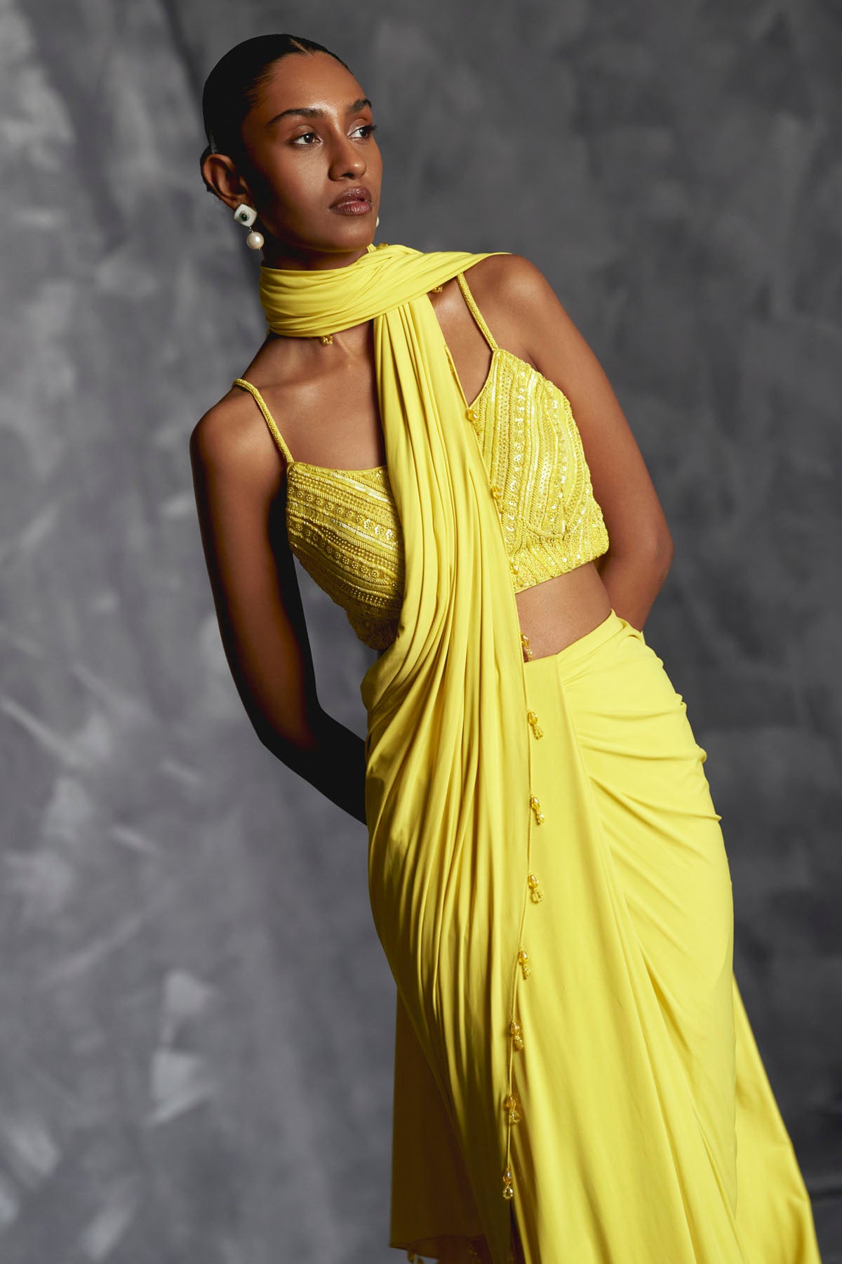 Yellow Saree & Strappy Blouse