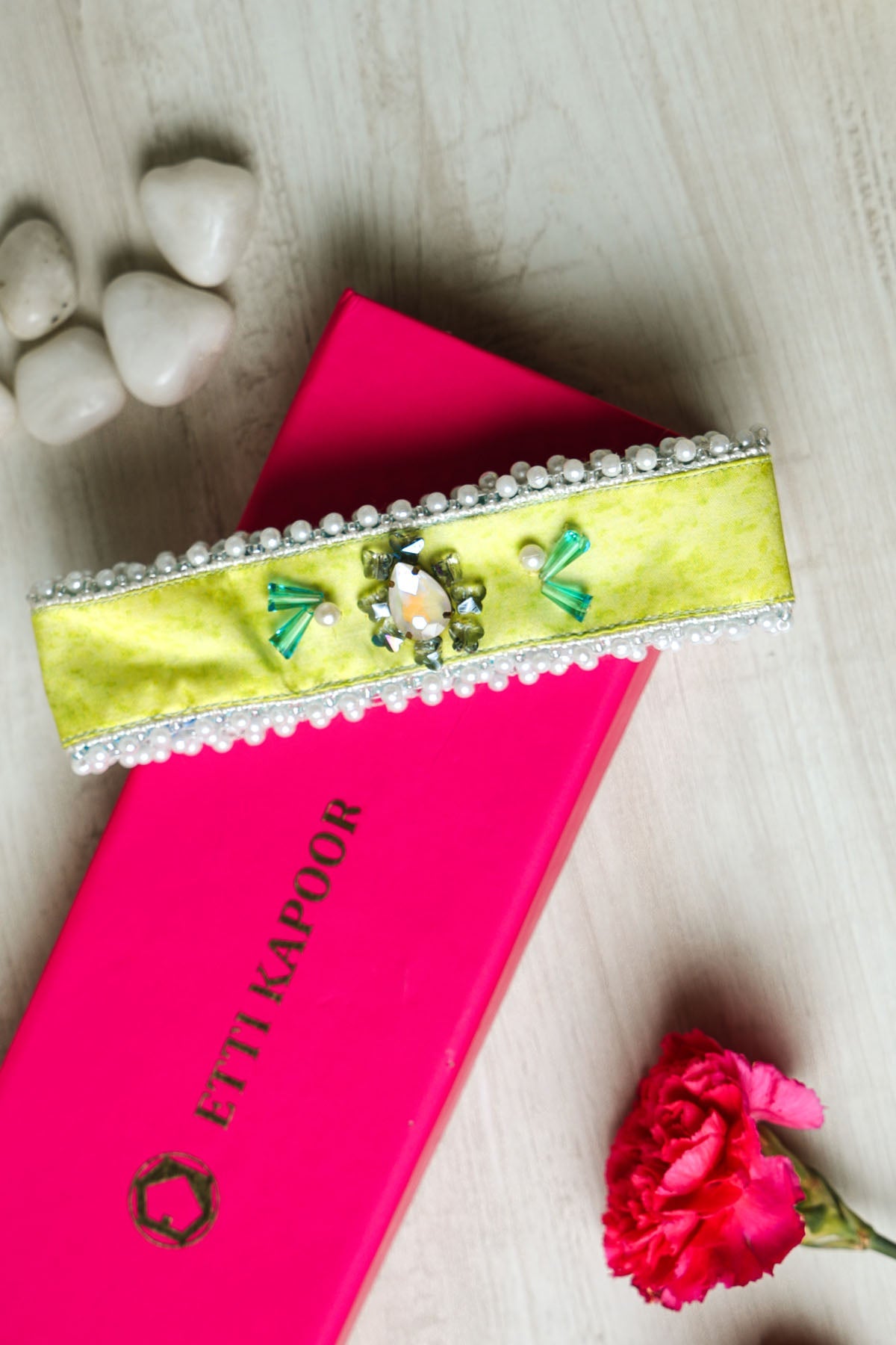 Etti Kapoor Yellow Satin Bead & Pearl Belt Accessories online at ScrollnShops