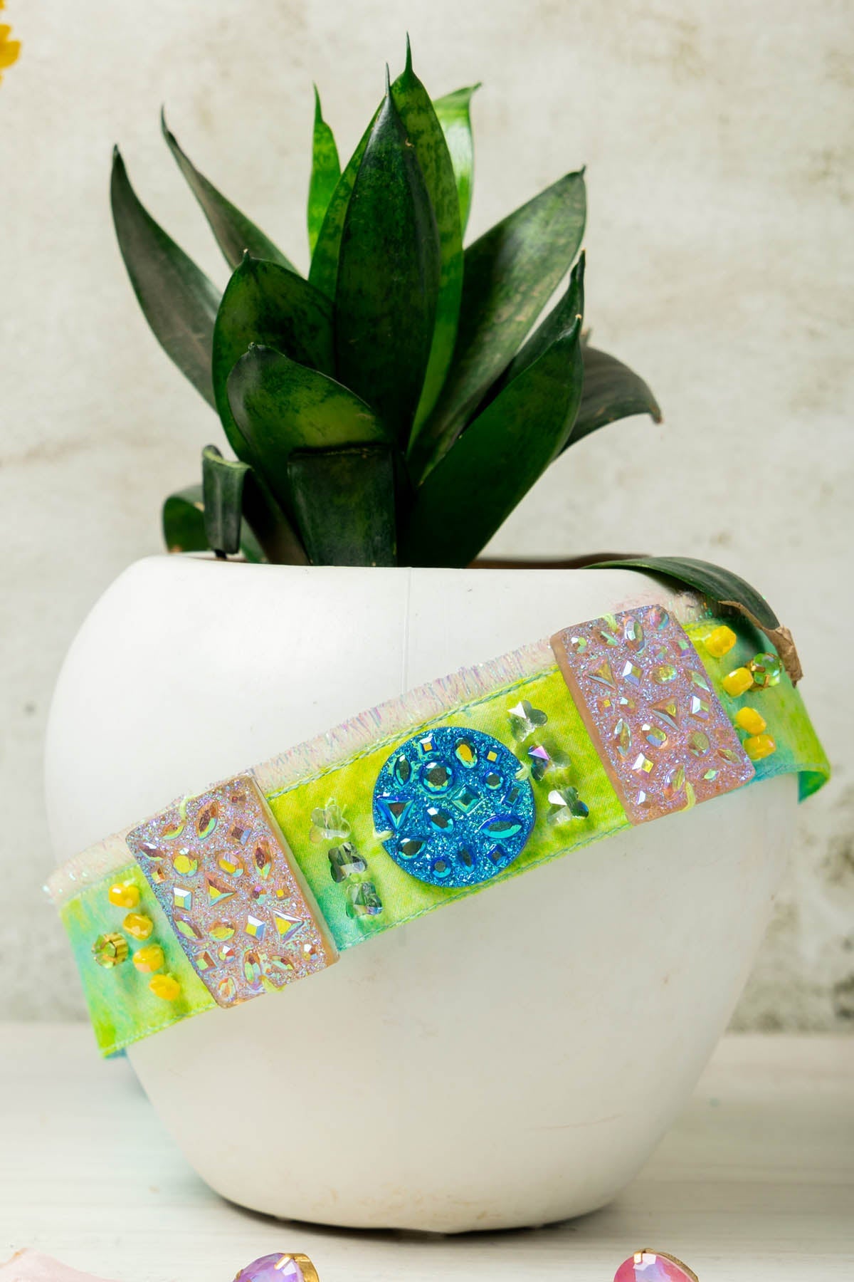 Etti Kapoor Yellow Satin Embellished Belt Accessories online at ScrollnShops