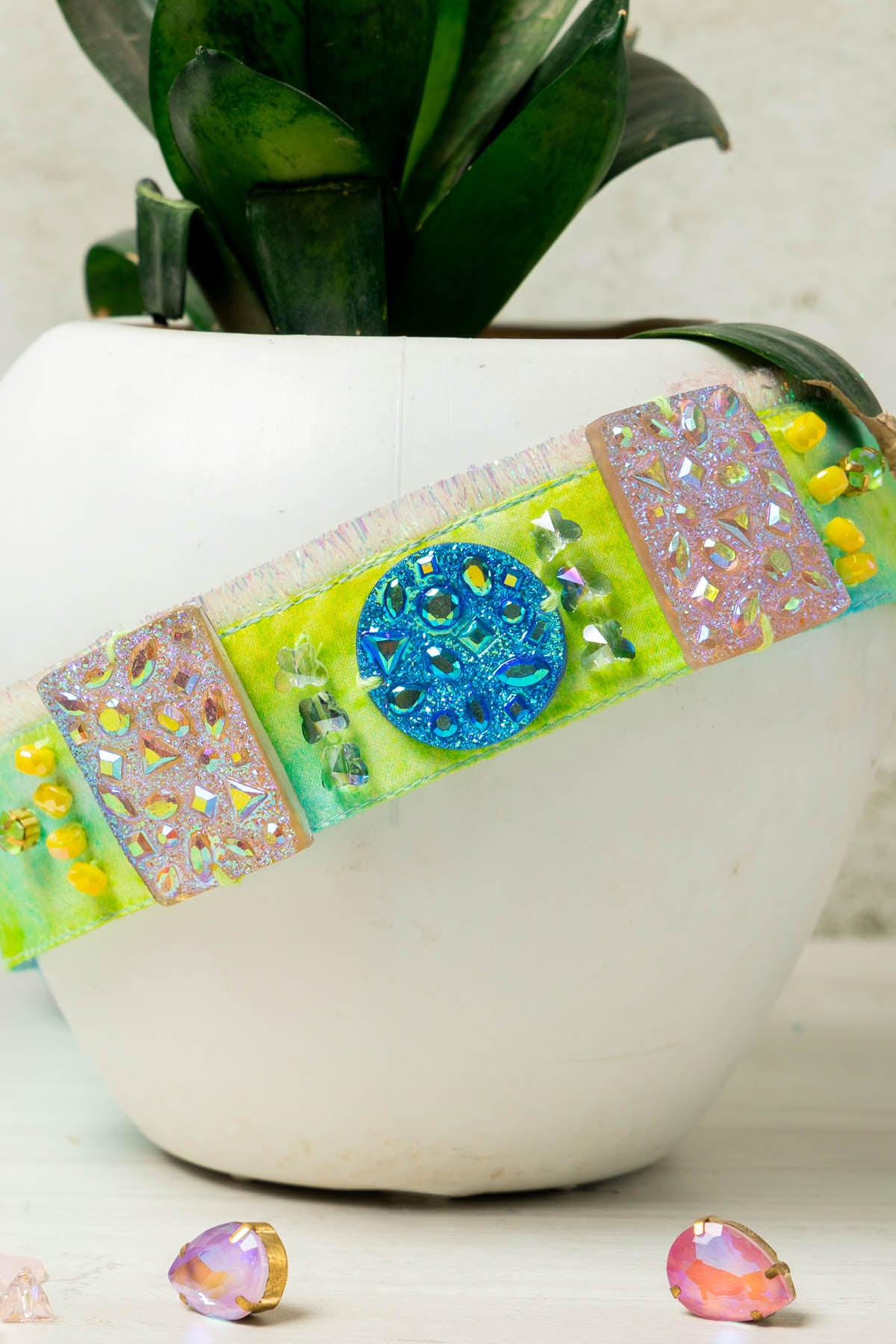 Yellow Satin Embellished Belt
