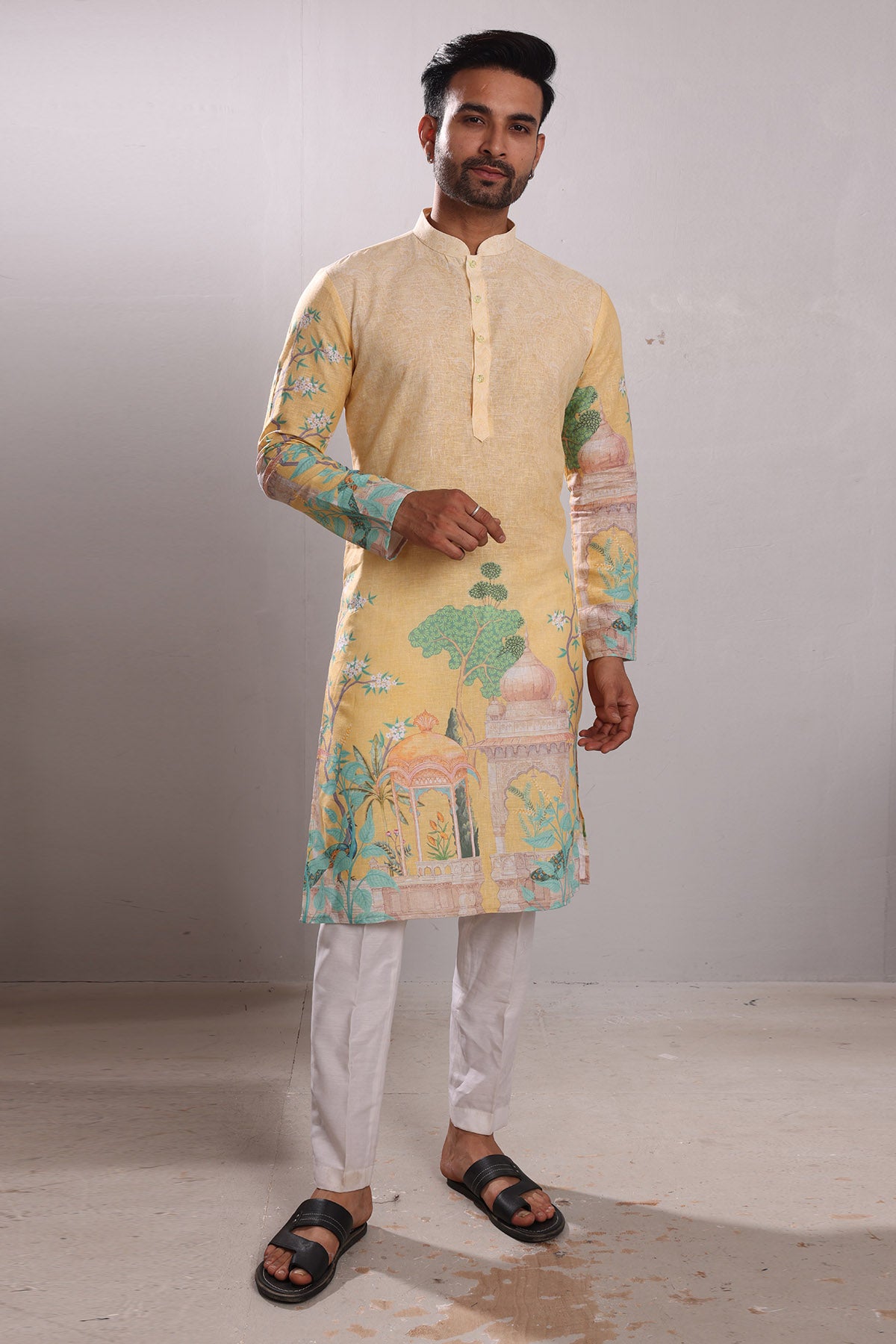 Yellow Scenery Printed Kurta