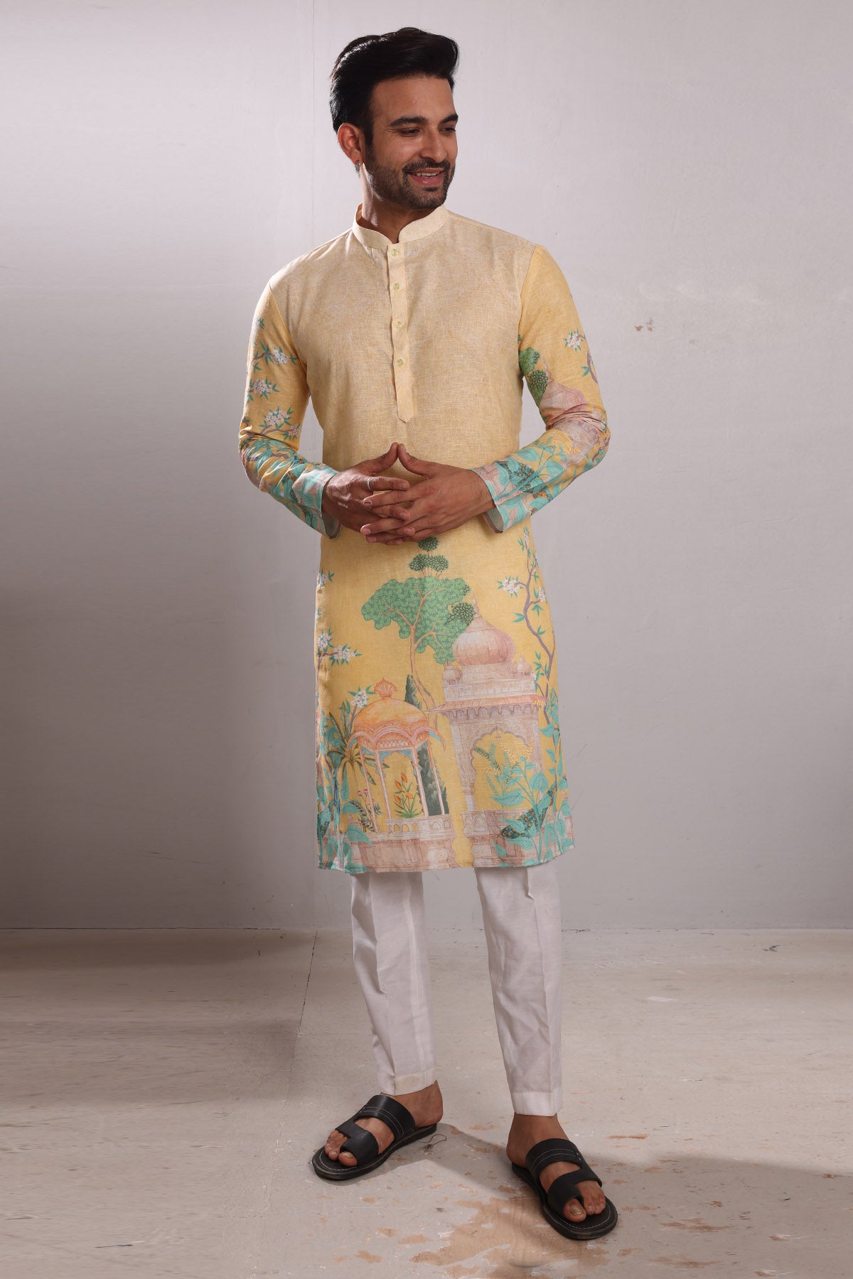 Yellow Scenery Printed Kurta