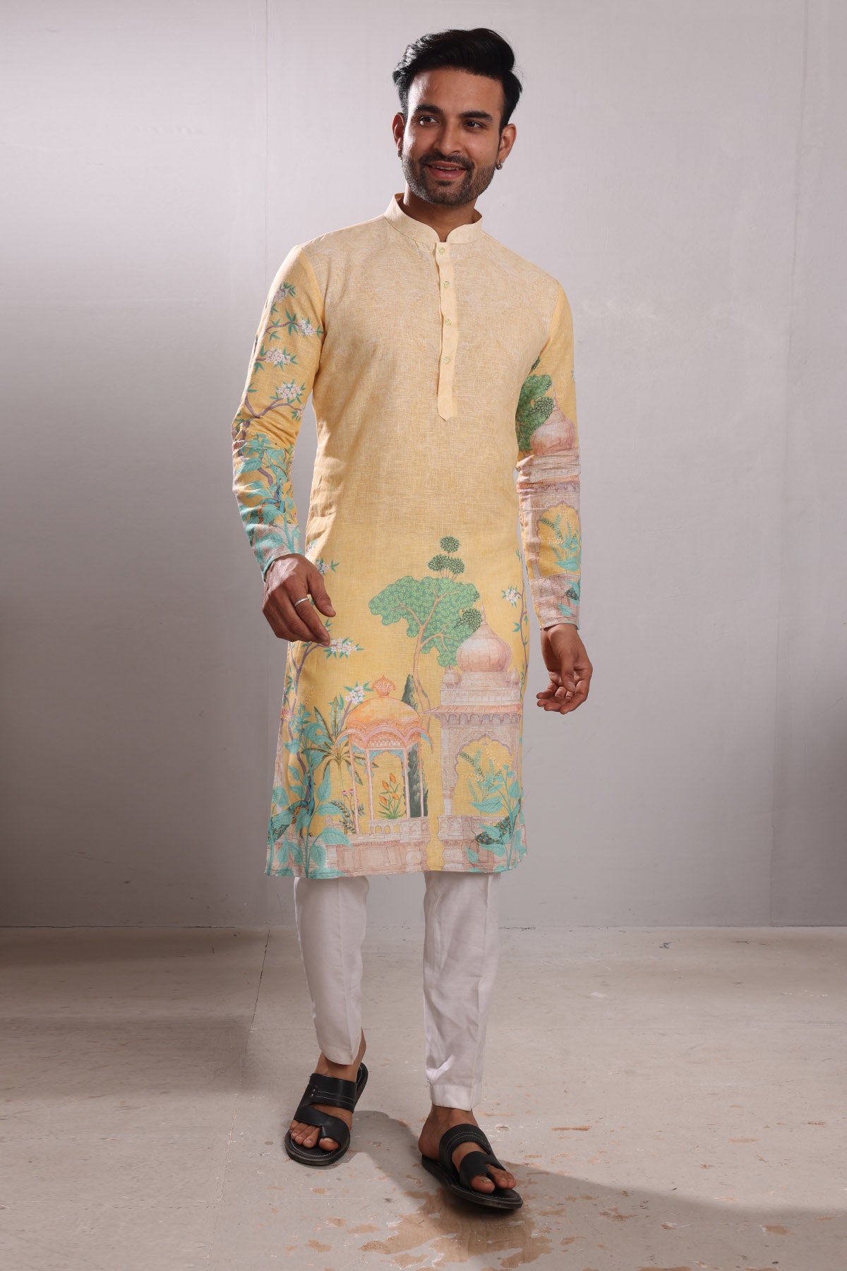 Yellow Scenery Printed Kurta