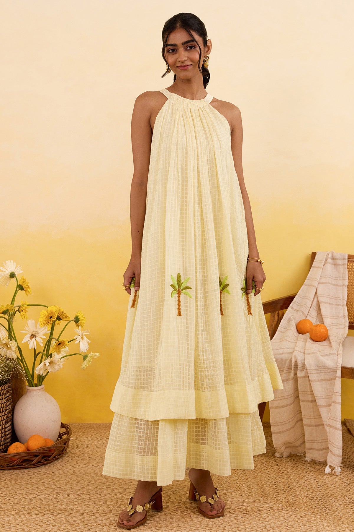 Buy Yellow Self Textured Maxi Dress for women by Taro India online available at scrollnshops