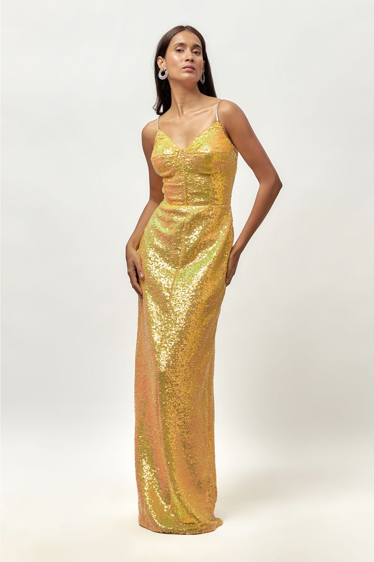 Buy Yellow Sequins Embellished Dress by Emblaze for women online at ScrollnShops