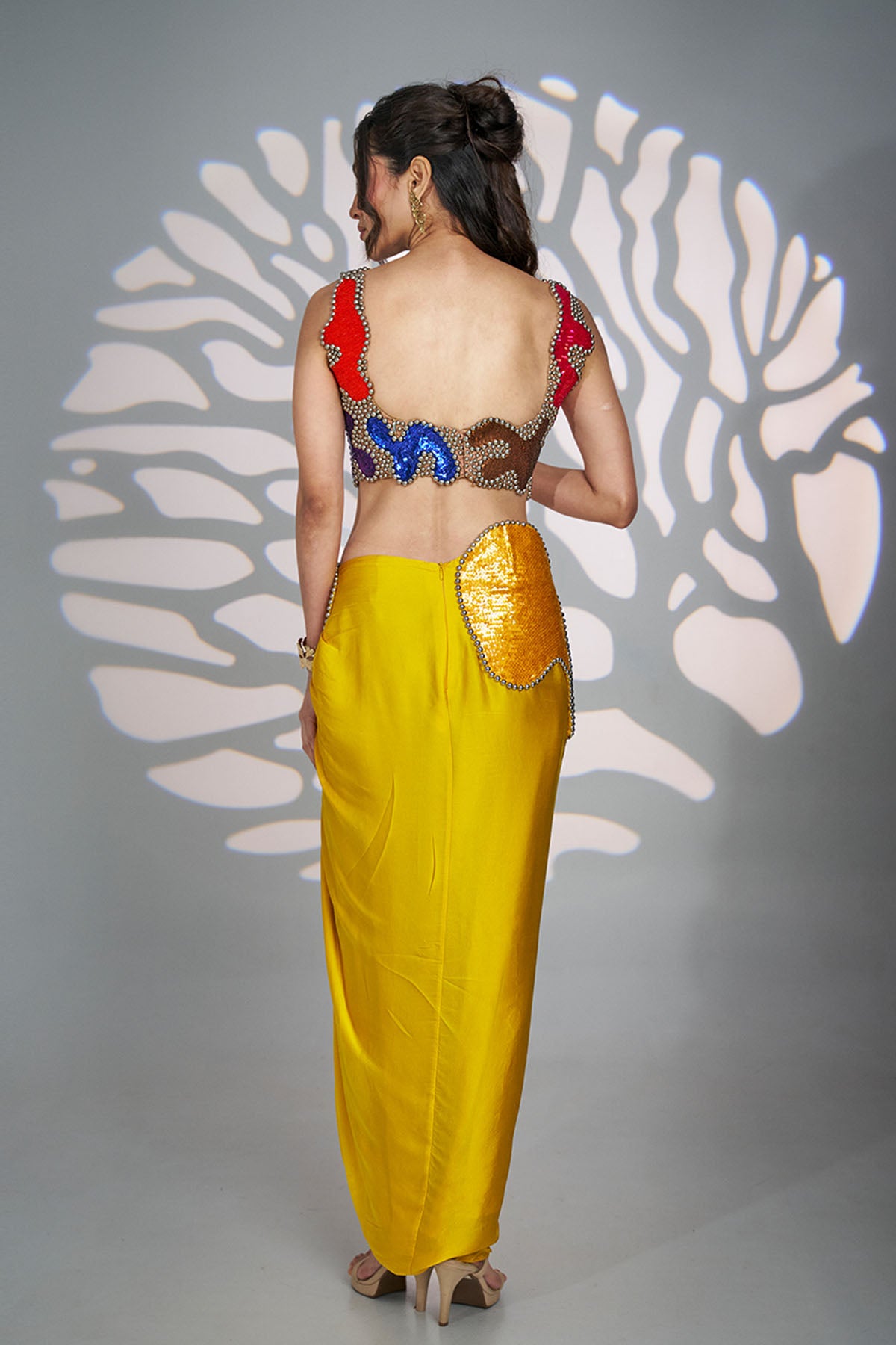 Yellow Sequins Indo-Western Set