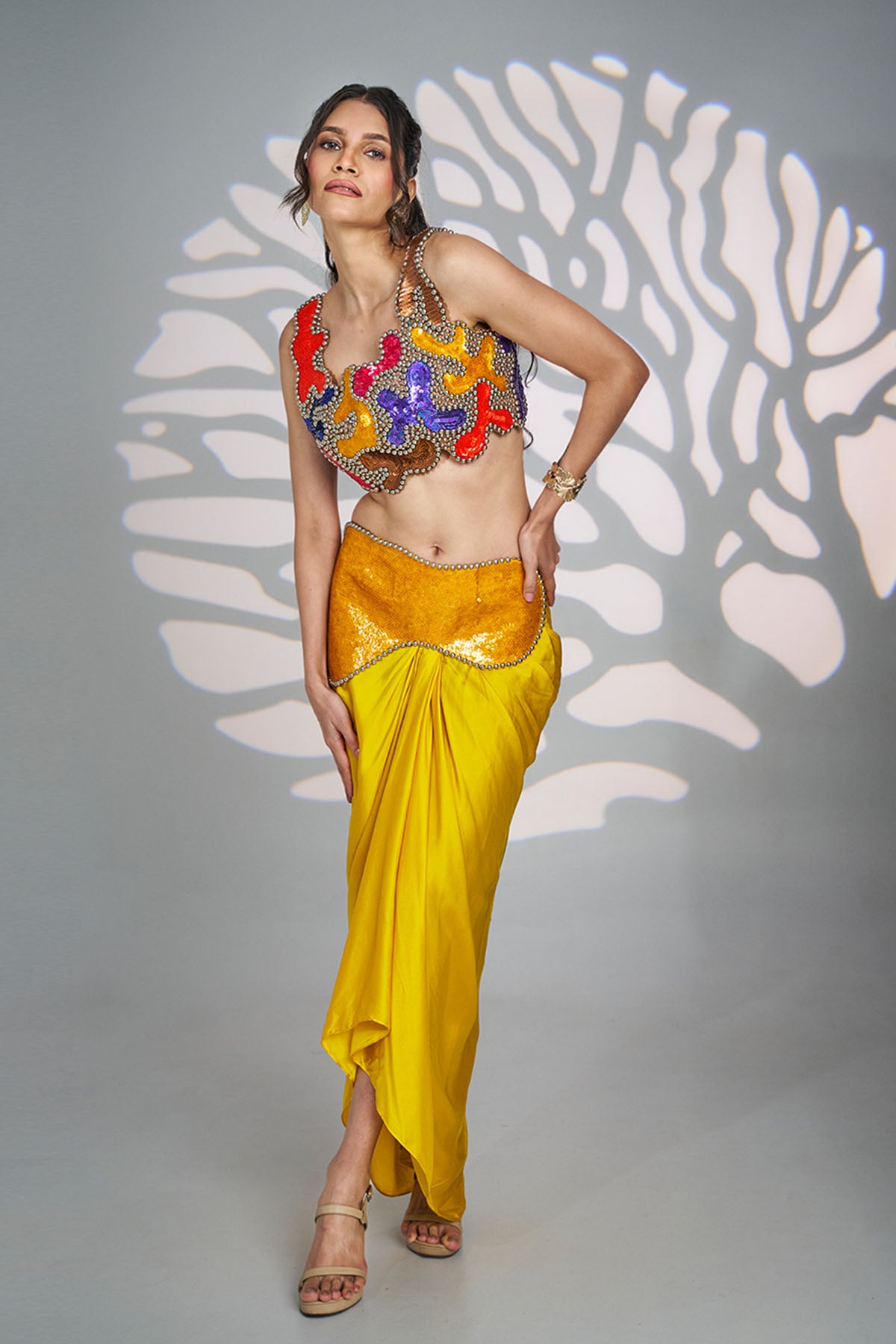 Yellow Sequins Indo-Western Set