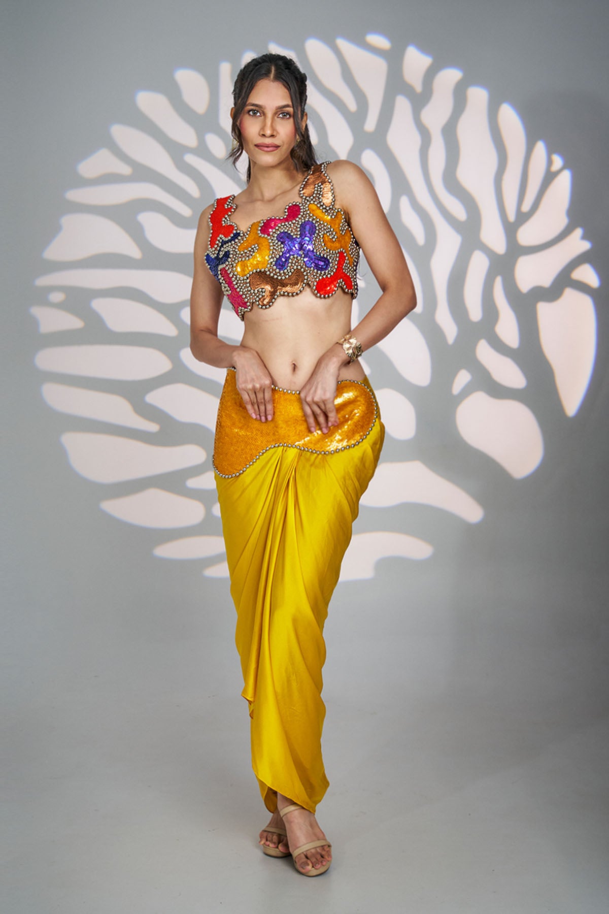 Yellow Sequins Indo-Western Set
