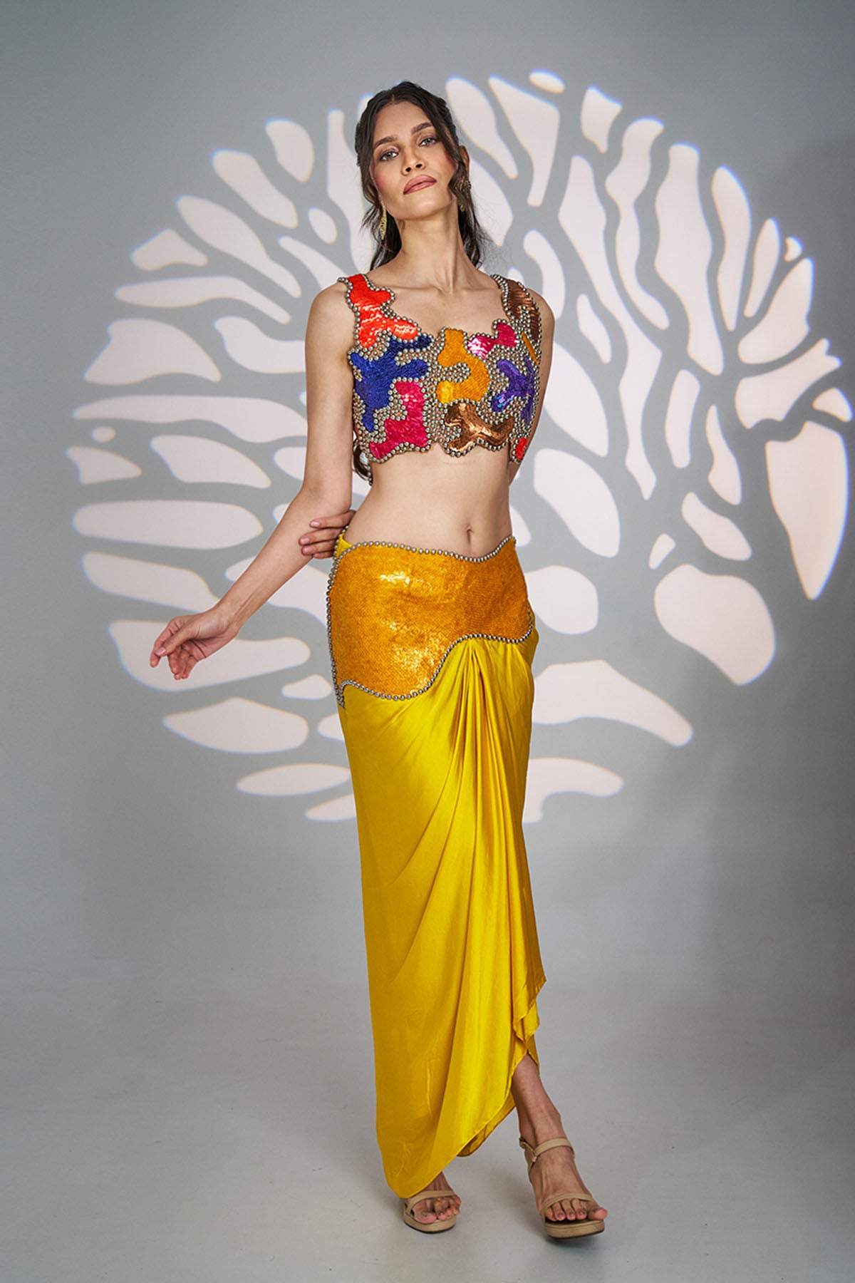 Yellow Sequins Indo-Western Set